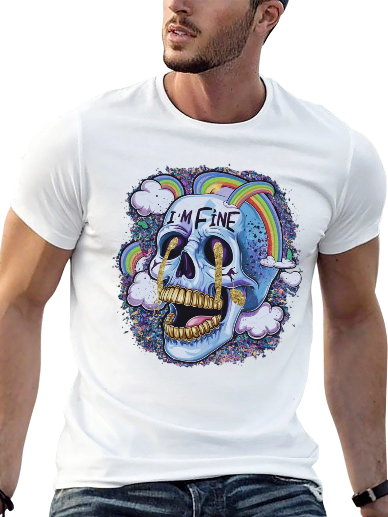 Im Fine Skull Rainbow Graphic Tee - Black