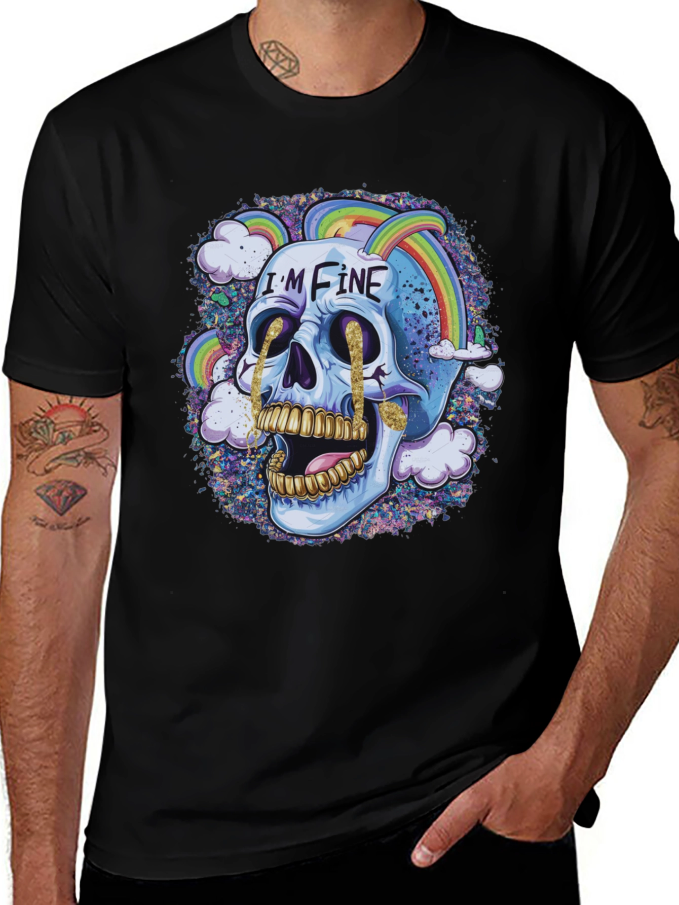 Im Fine Skull Rainbow Graphic Tee - Black