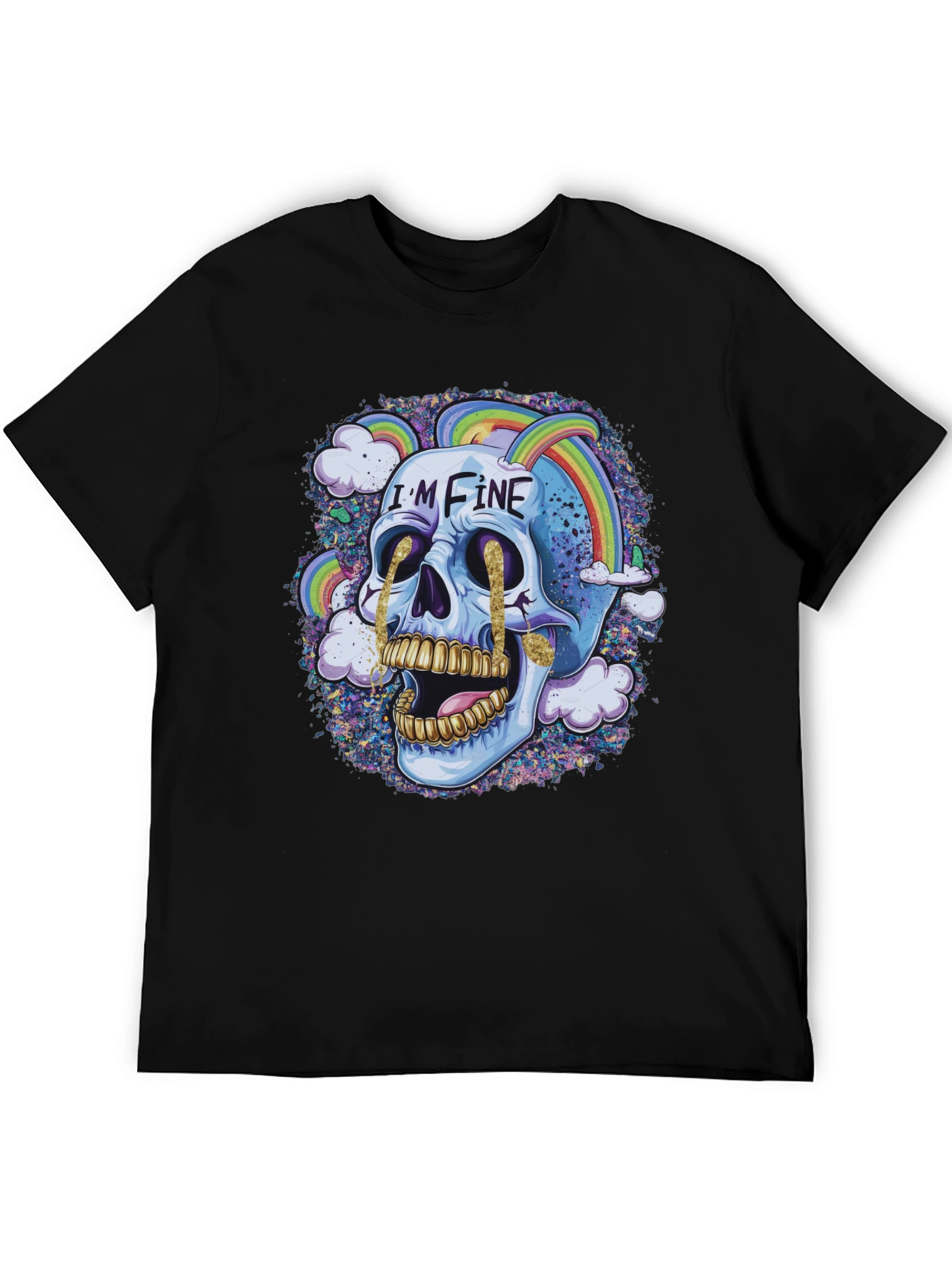 Im Fine Skull Rainbow Graphic Tee - Black
