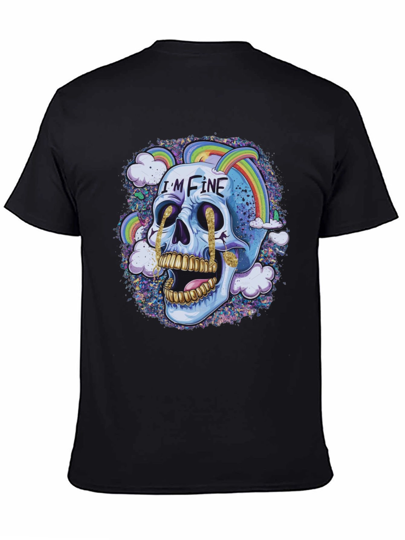 Im Fine Skull Rainbow Graphic Tee - Black