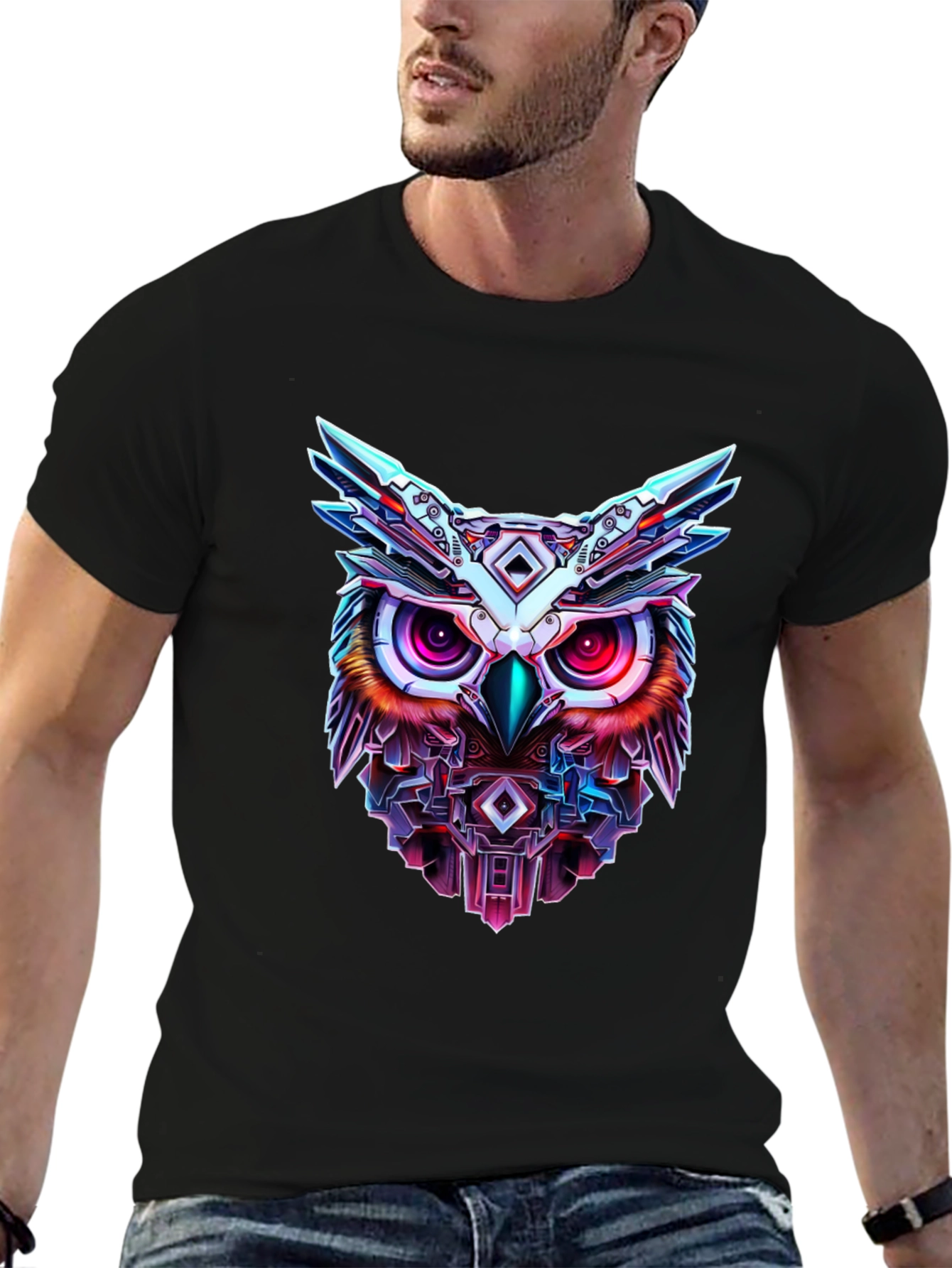 Cyberpunk Owl Graphic T-Shirt - Unique Design