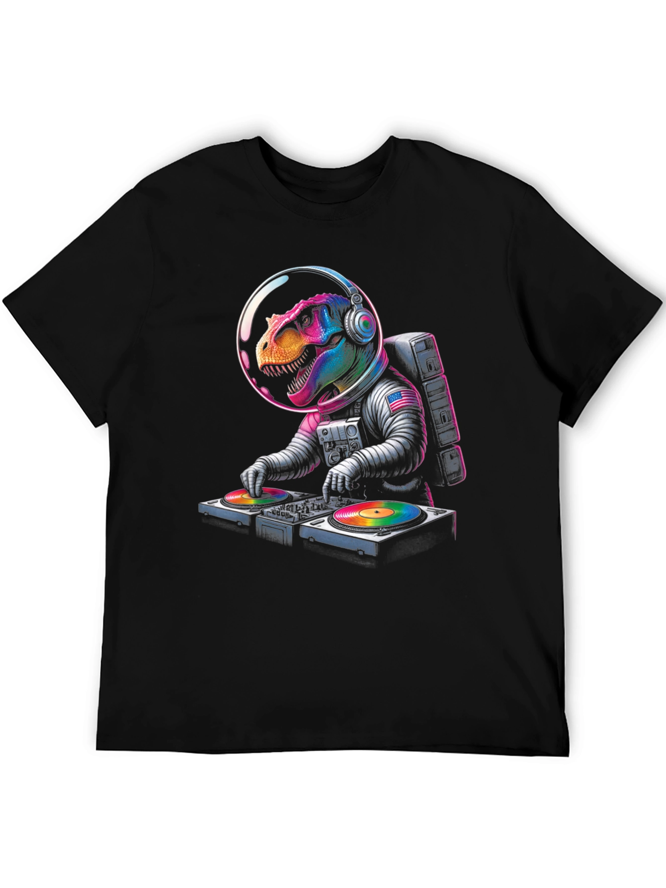 Dino DJ in Space T-Shirt - Awesome Graphic Tee!