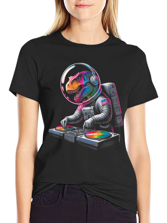 Dino DJ in Space T-Shirt - Awesome Graphic Tee!