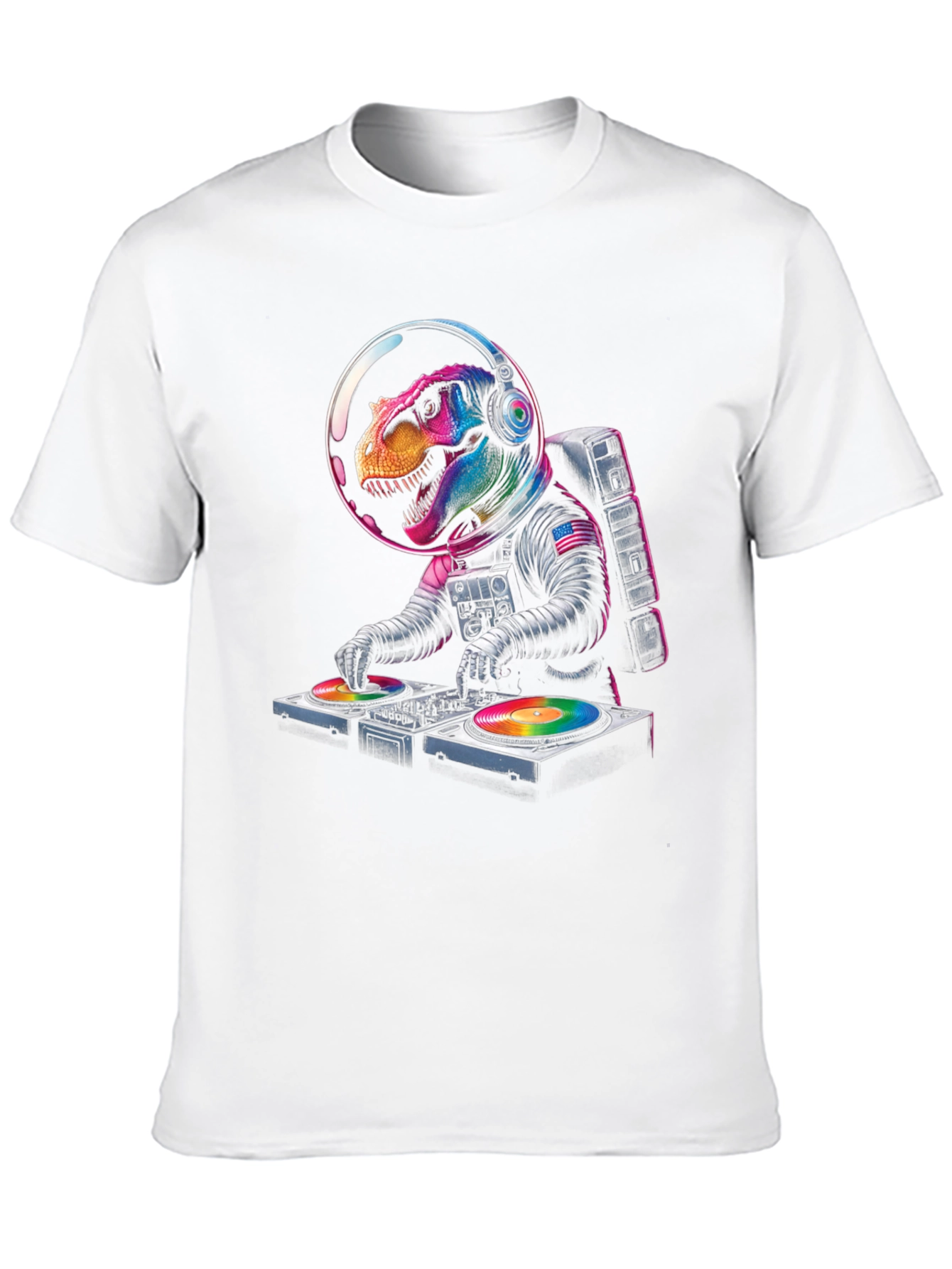 Dino DJ in Space T-Shirt - Awesome Graphic Tee!