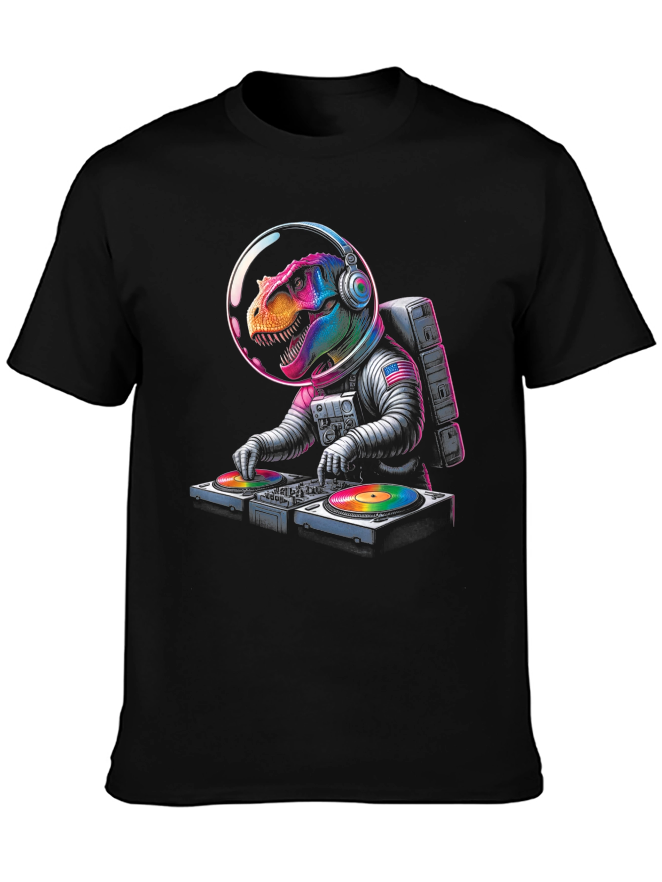 Dino DJ in Space T-Shirt - Awesome Graphic Tee!