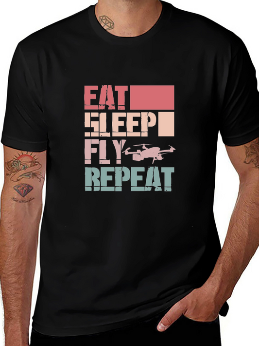 Eat Sleep Fly Repeat Drone Graphic T-Shirt