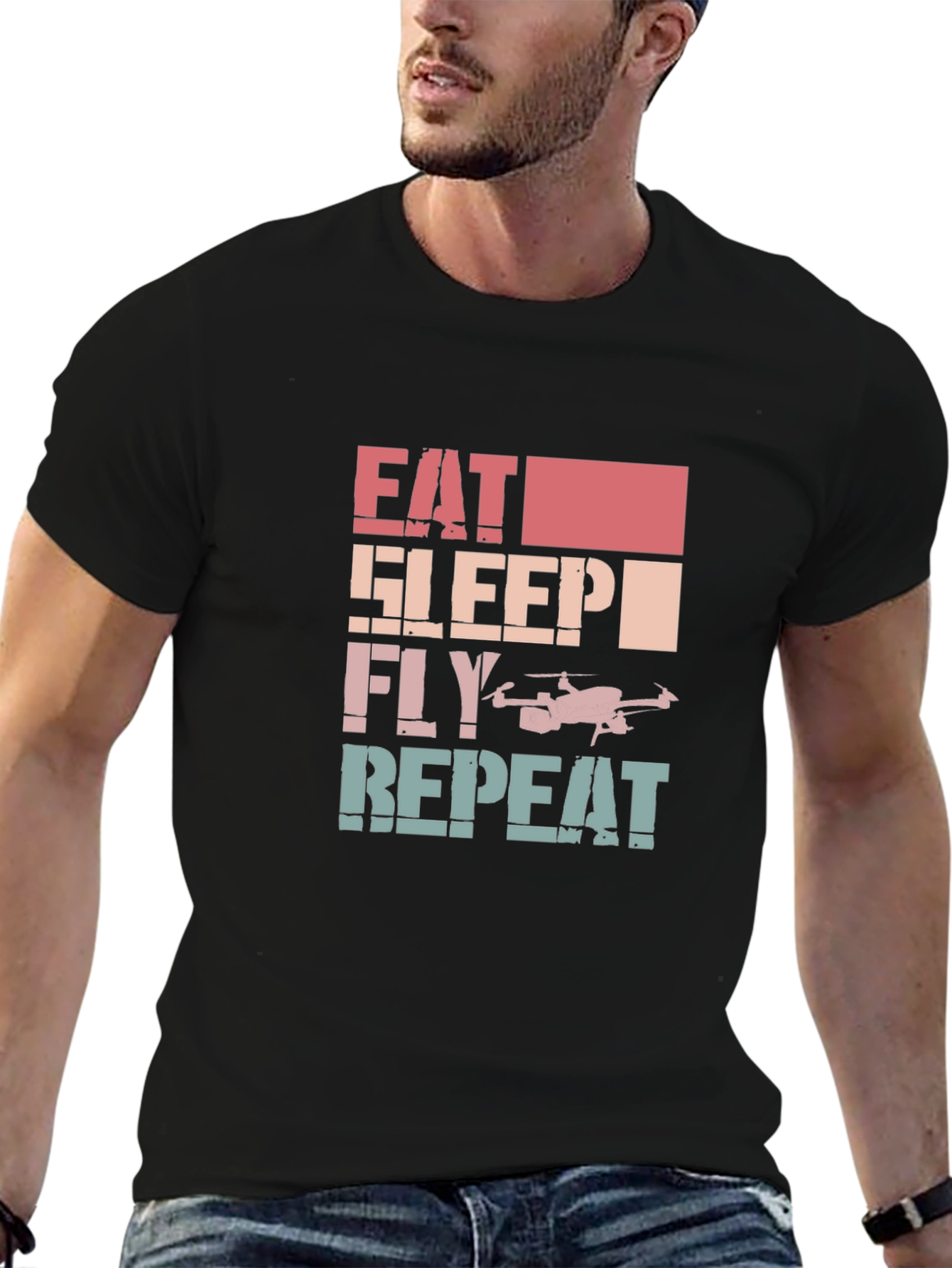 Eat Sleep Fly Repeat Drone Graphic T-Shirt