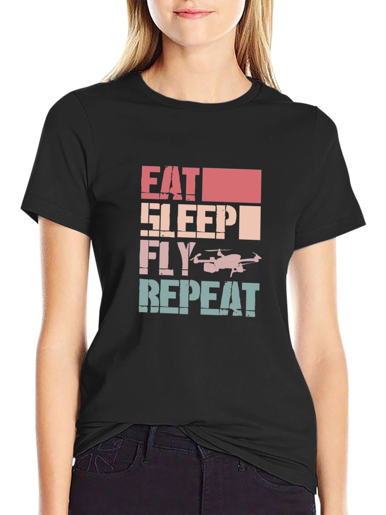 Eat Sleep Fly Repeat Drone Graphic T-Shirt