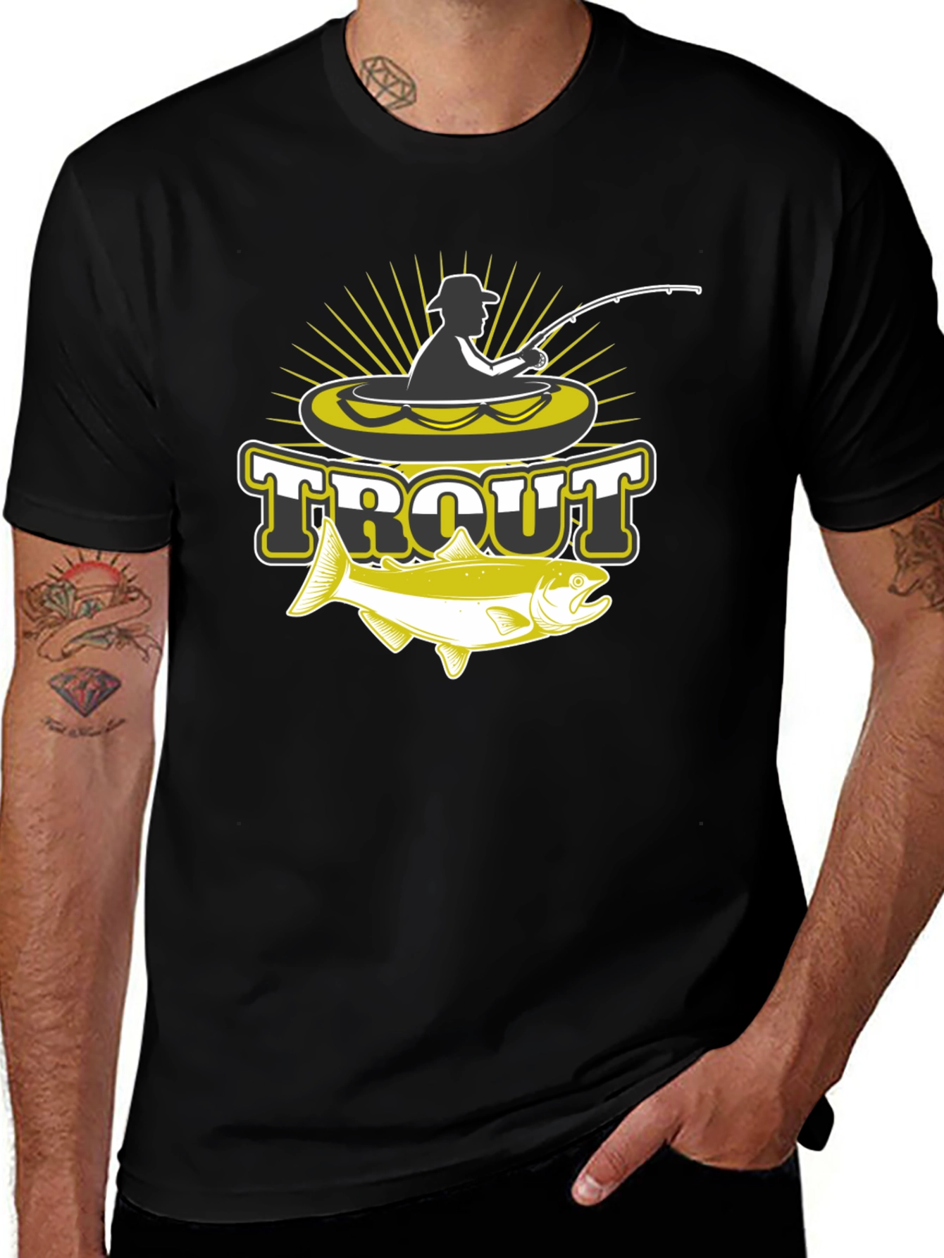 Mens Black Trout Fishing Graphic T-Shirt