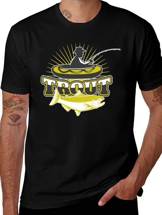 Mens Black Trout Fishing Graphic T-Shirt