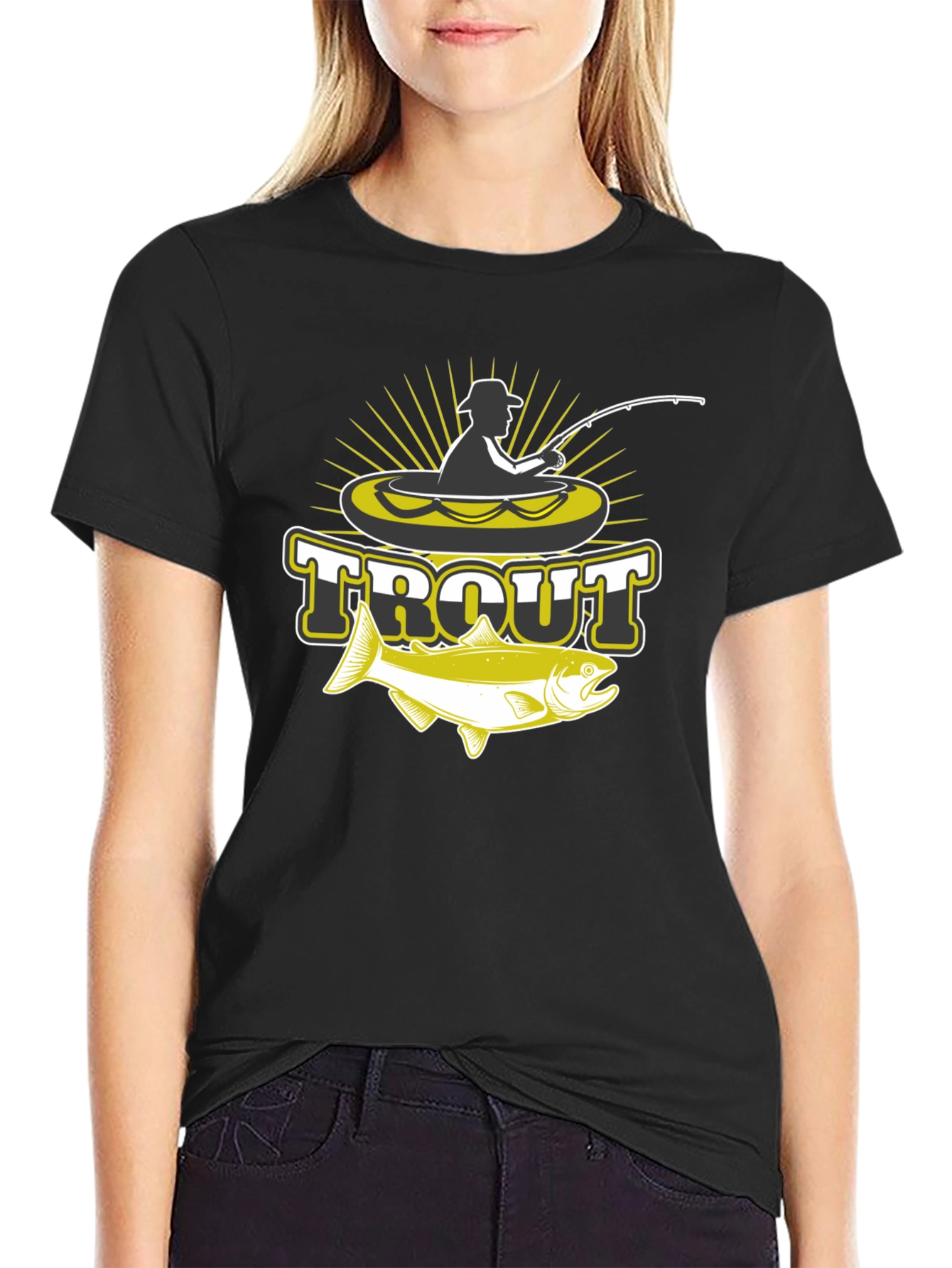 Mens Black Trout Fishing Graphic T-Shirt