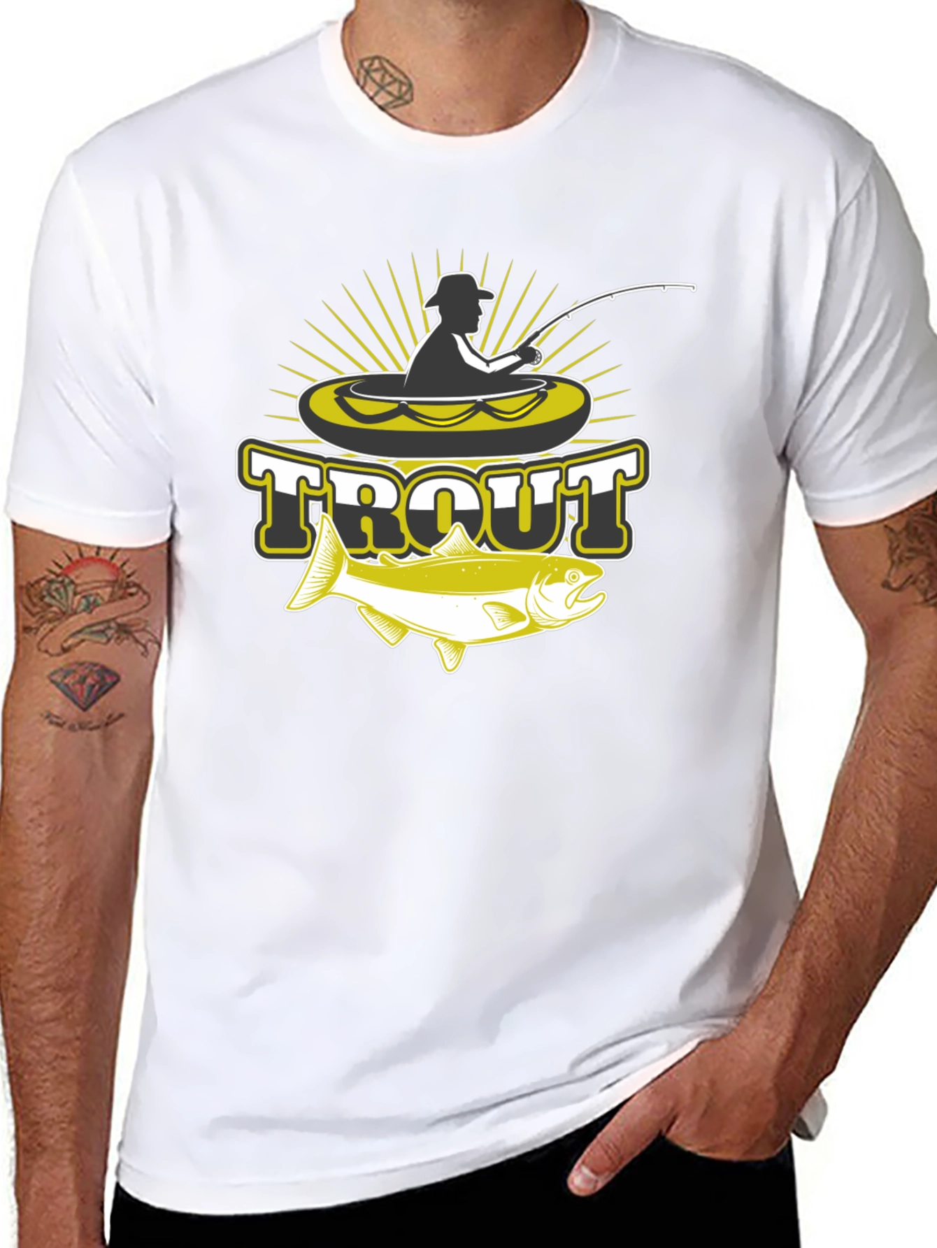 Mens Black Trout Fishing Graphic T-Shirt
