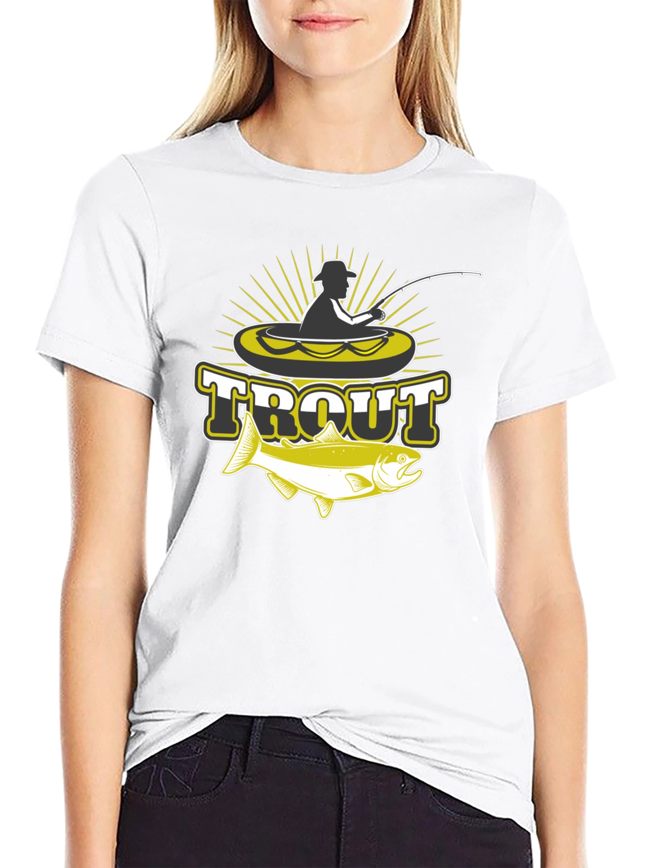 Mens Black Trout Fishing Graphic T-Shirt