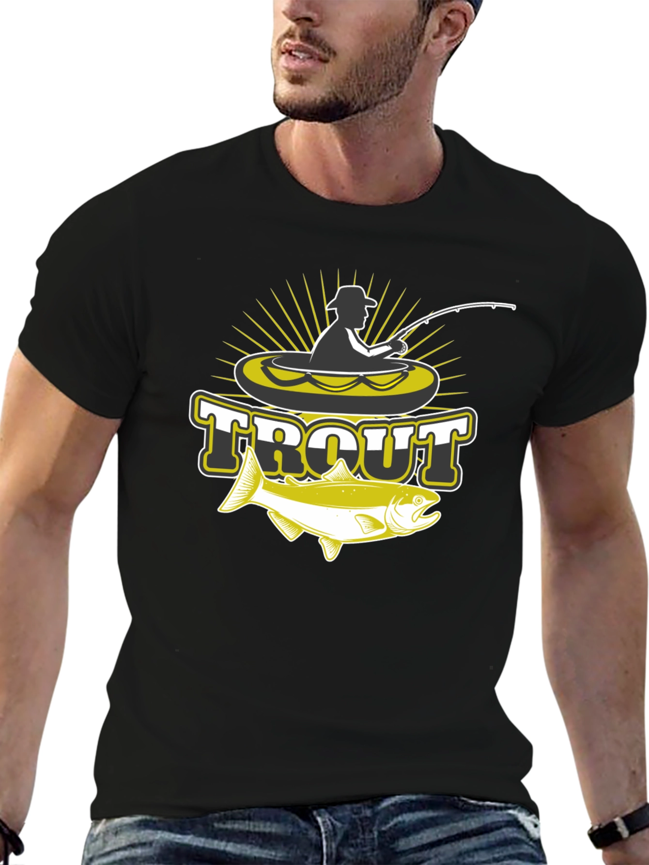Mens Black Trout Fishing Graphic T-Shirt