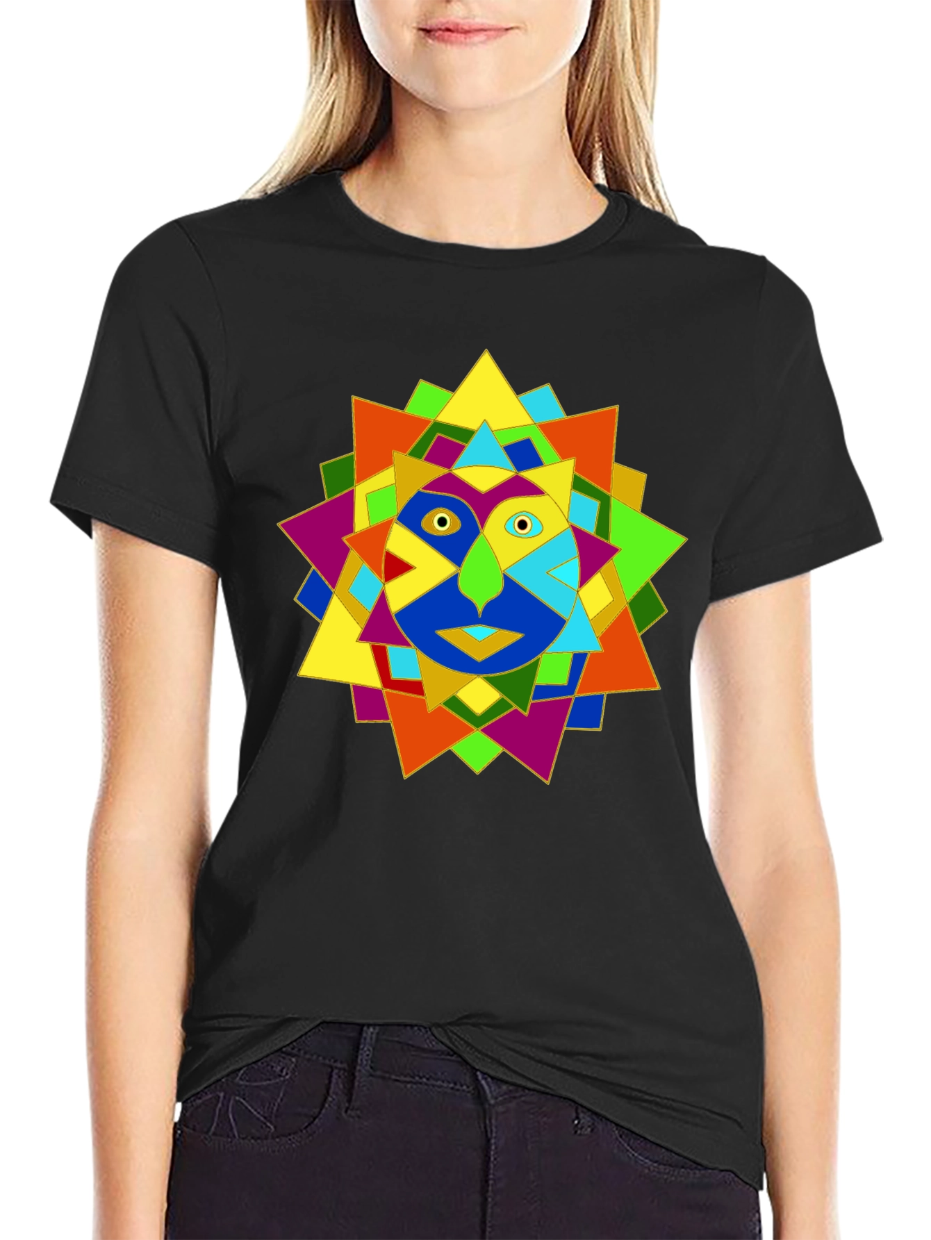 Geometric Face Graphic Black T-Shirt