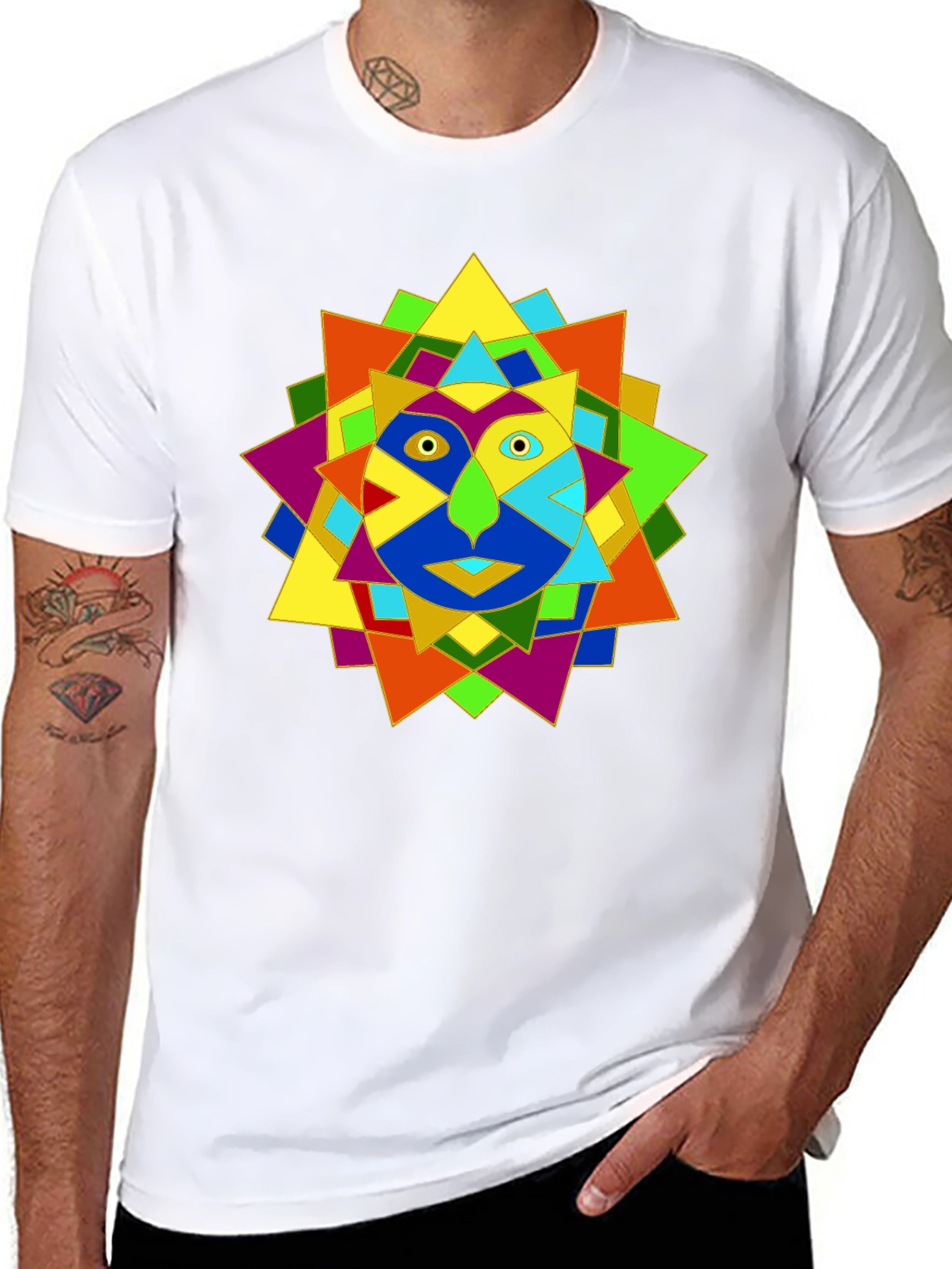 Geometric Face Graphic Black T-Shirt