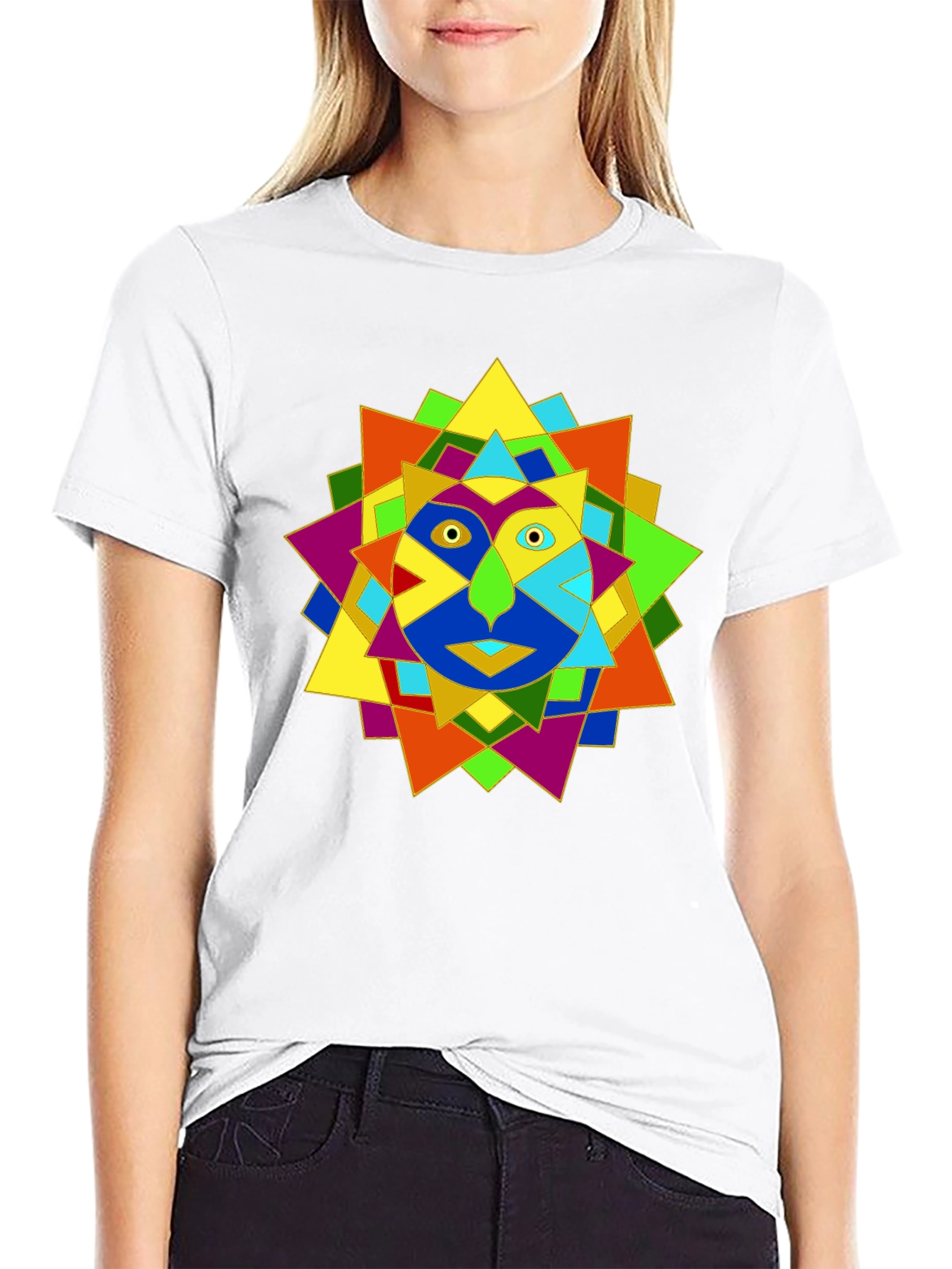 Geometric Face Graphic Black T-Shirt