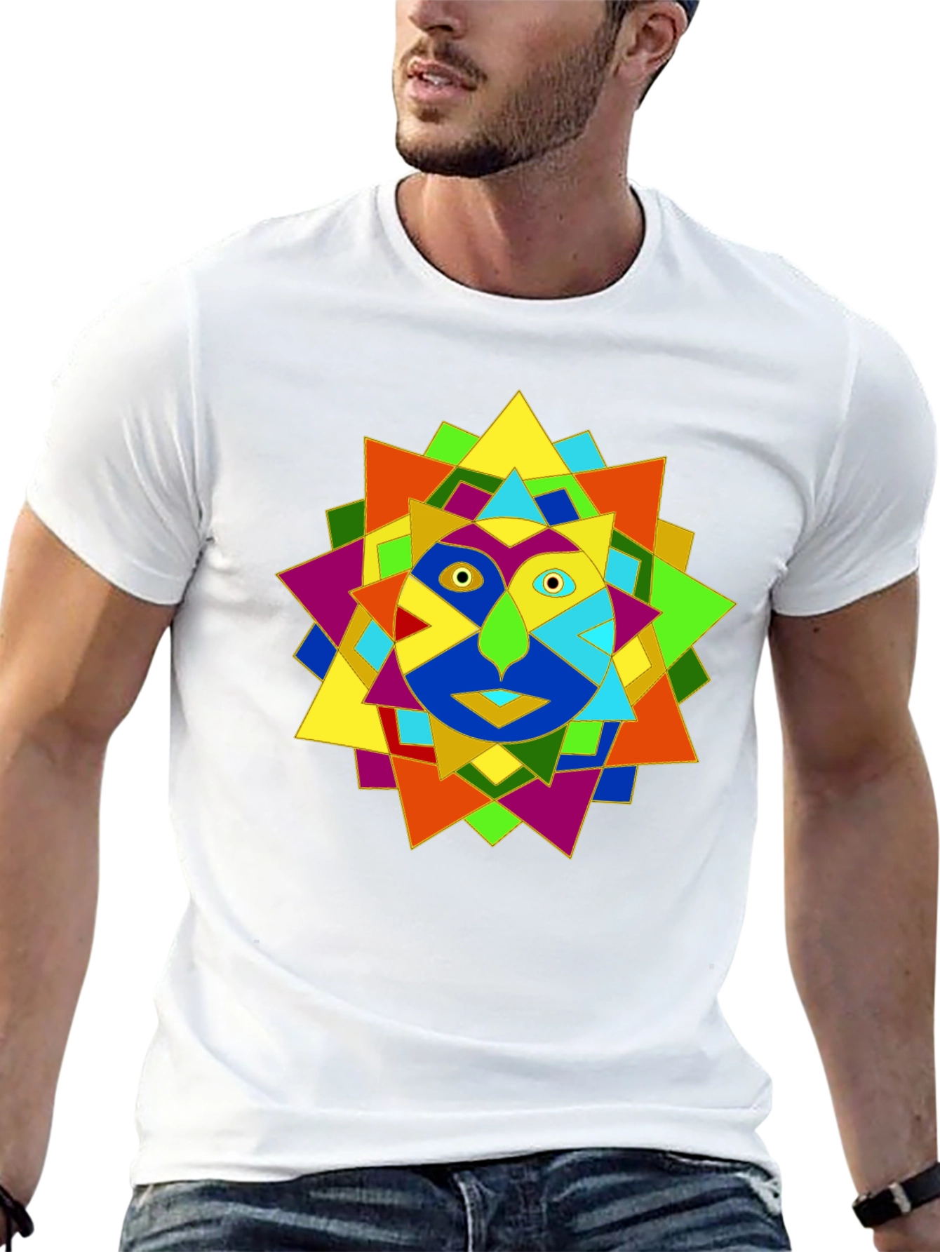 Geometric Face Graphic Black T-Shirt