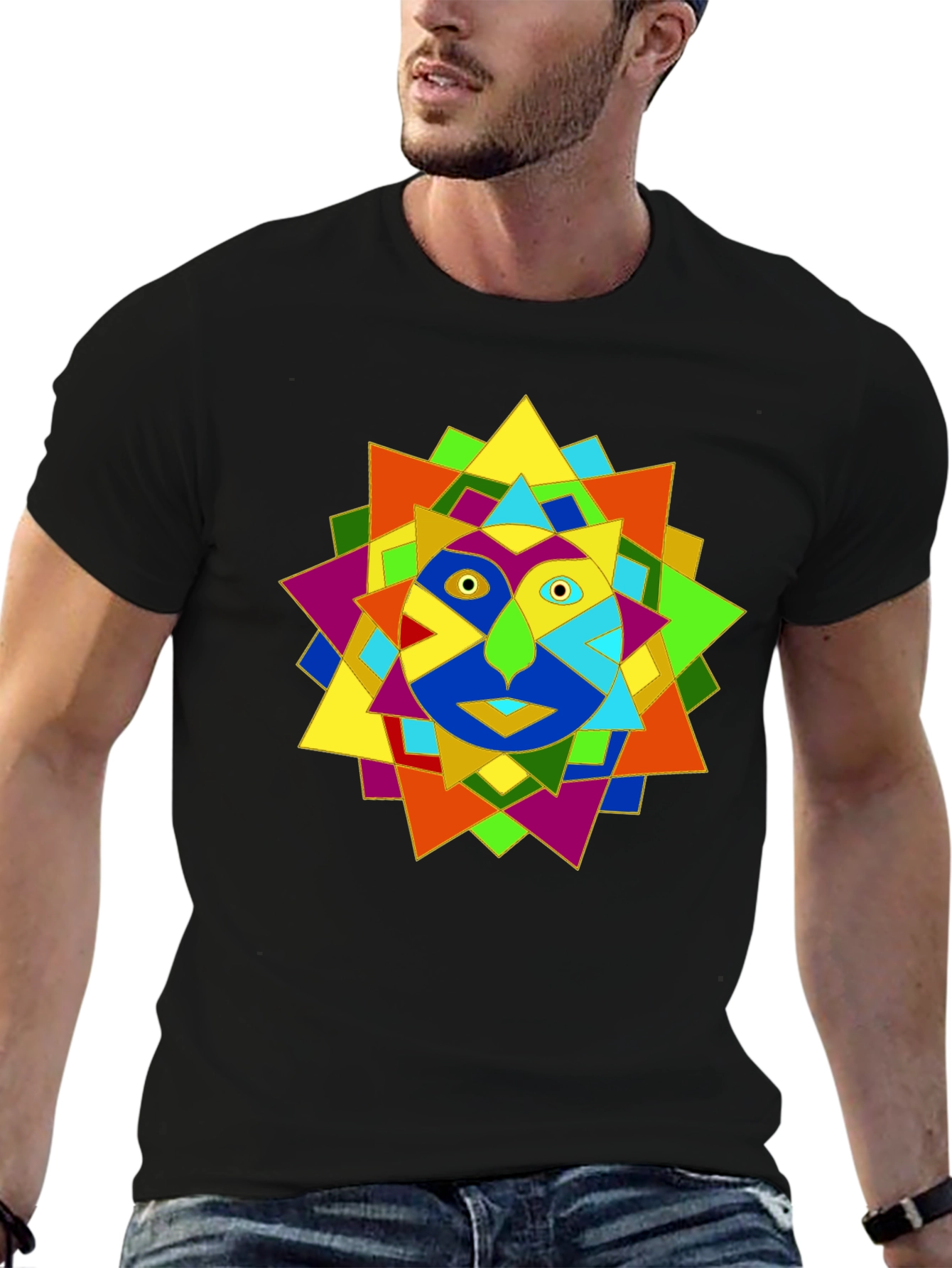 Geometric Face Graphic Black T-Shirt