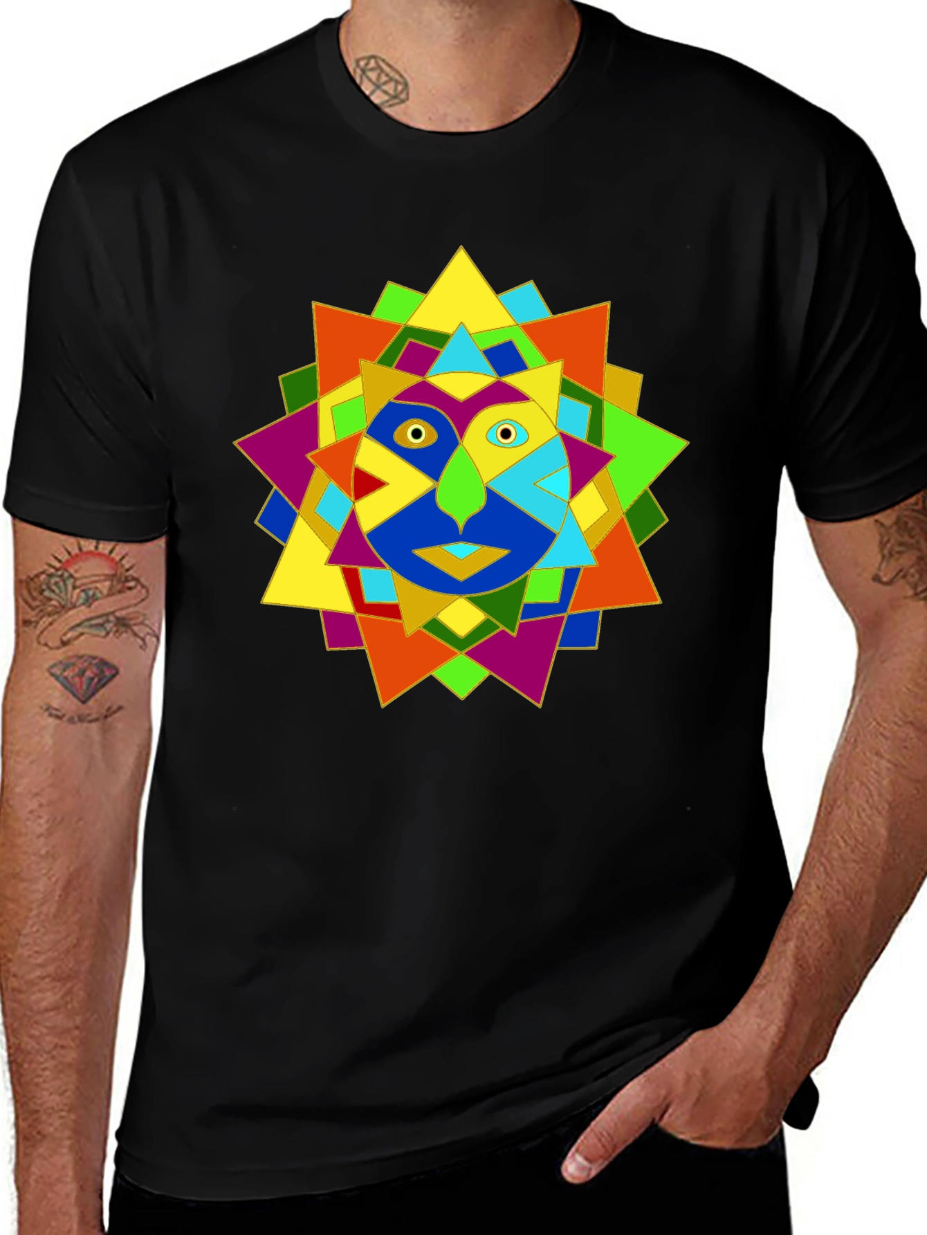 Geometric Face Graphic Black T-Shirt