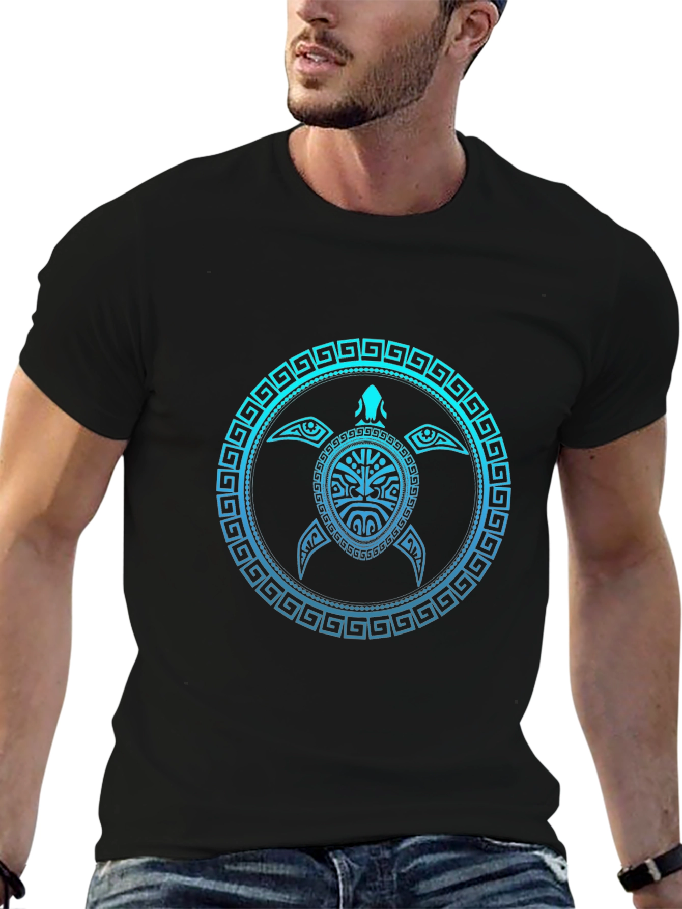 Tribal Turtle Graphic Tee - Mens Black T-Shirt