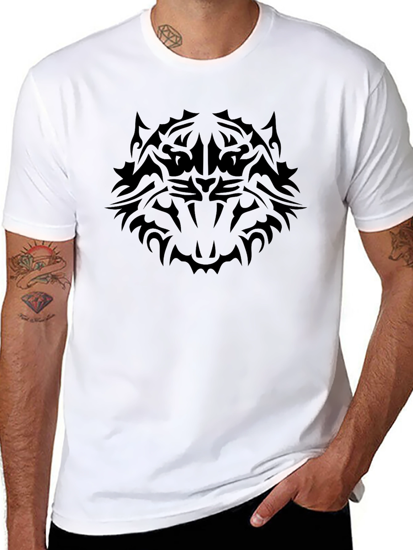 Black Tribal Tiger Graphic T-Shirt