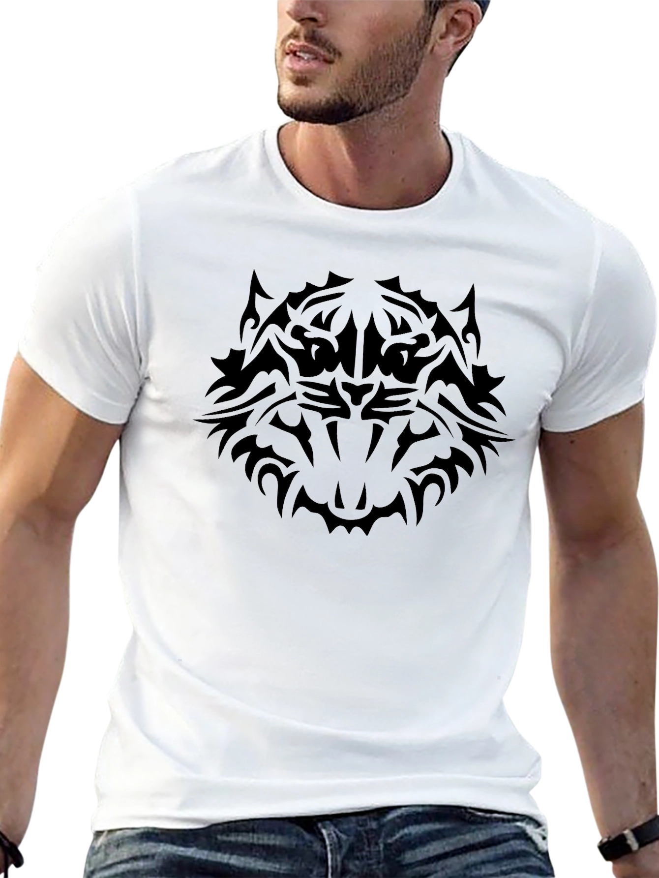 Black Tribal Tiger Graphic T-Shirt