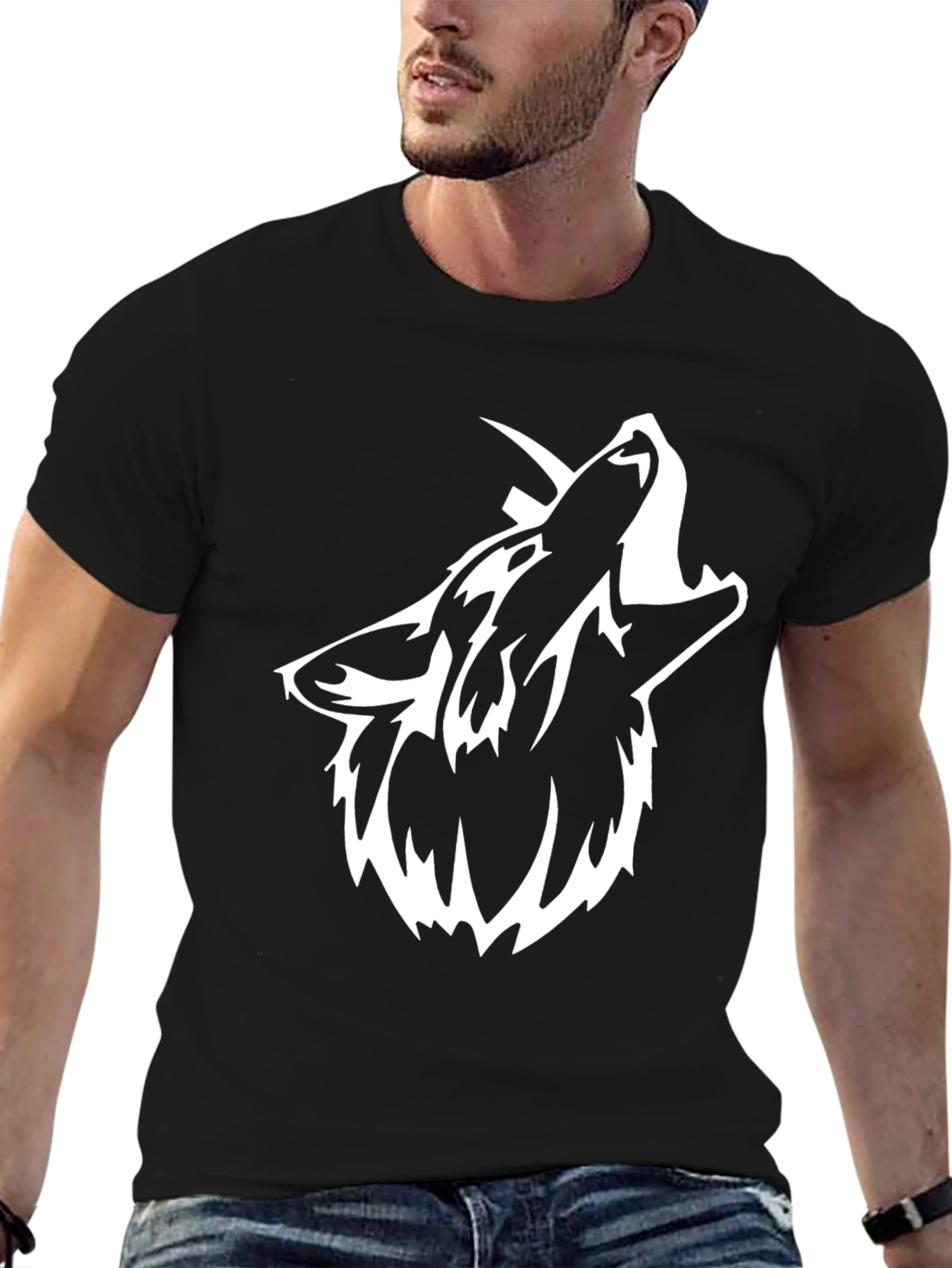 Mens Black Wolf Graphic Tee