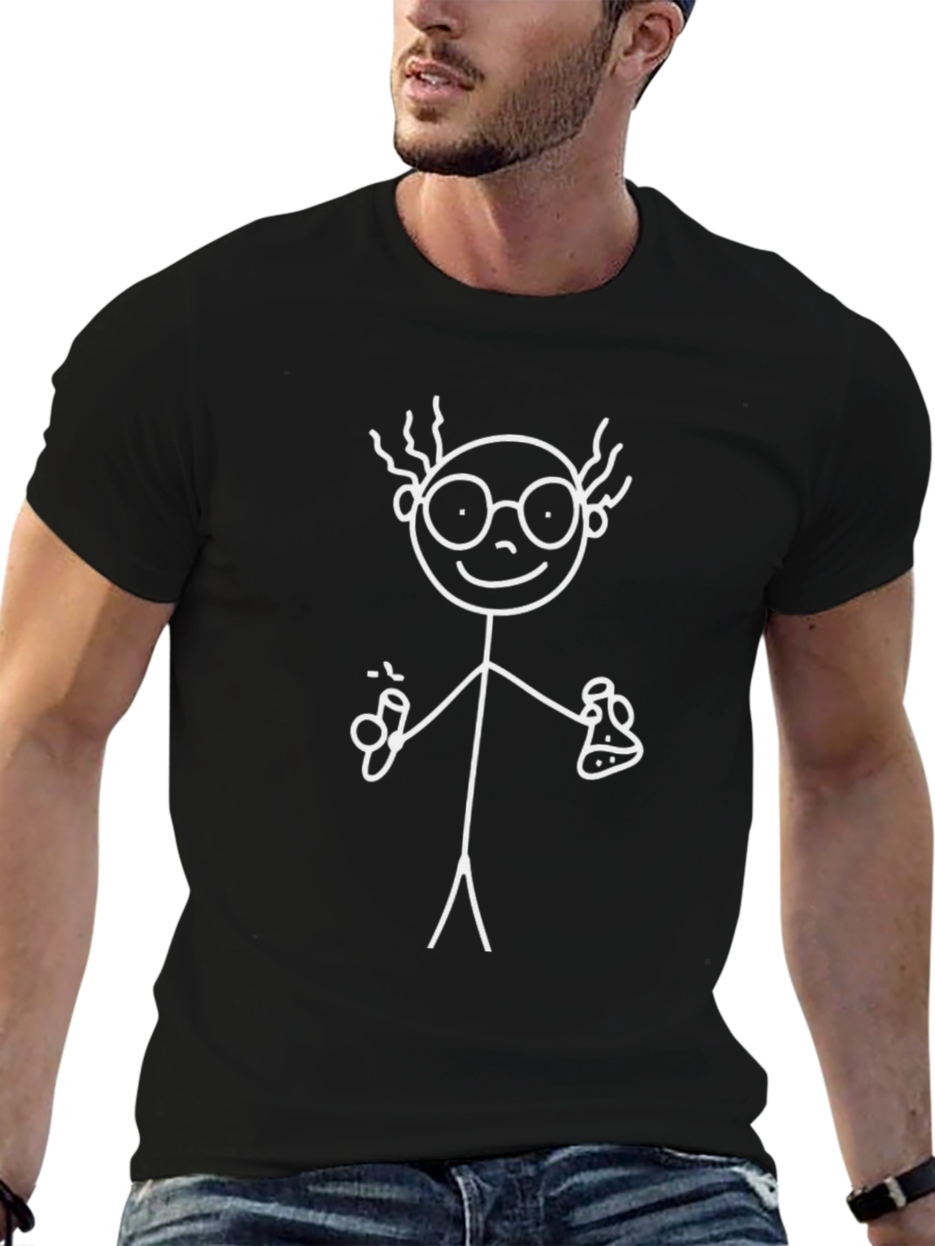 Scientist Stick Figure T-Shirt - Black