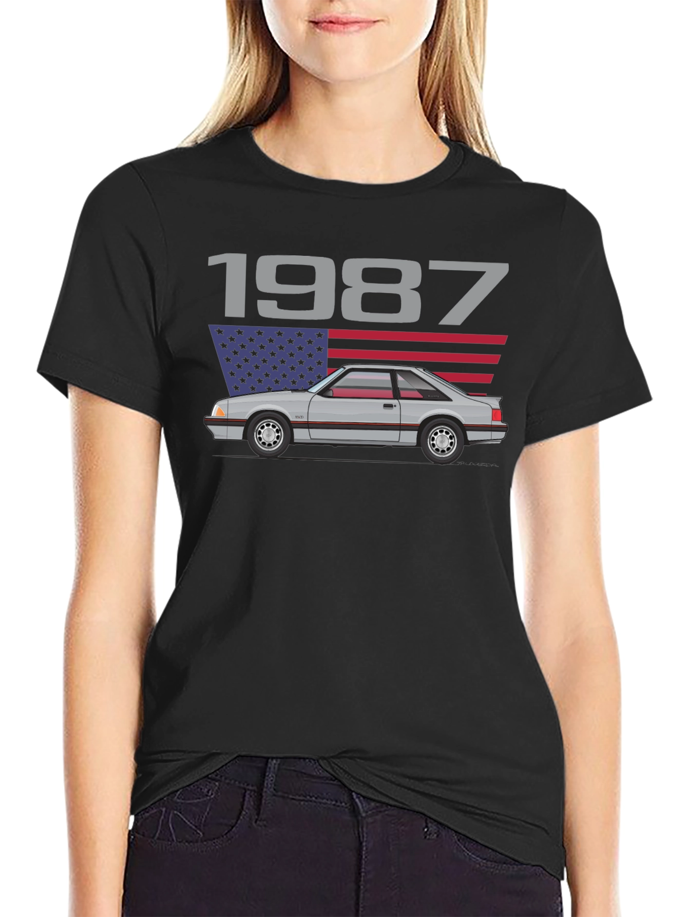 1987 Car Graphic T-Shirt - Black Cotton Tee