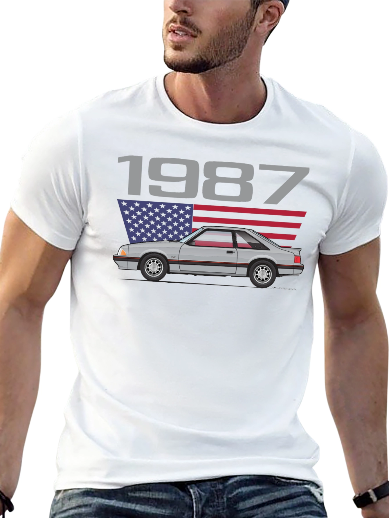 1987 Car Graphic T-Shirt - Black Cotton Tee