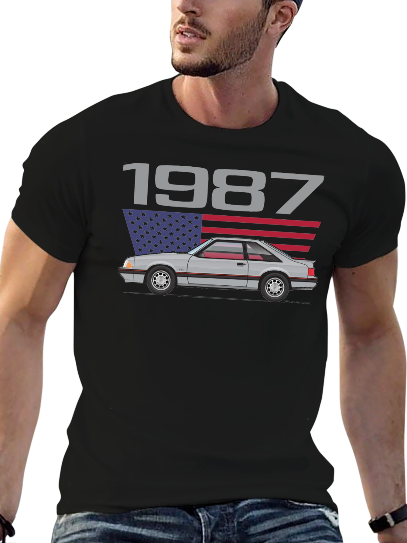 1987 Car Graphic T-Shirt - Black Cotton Tee
