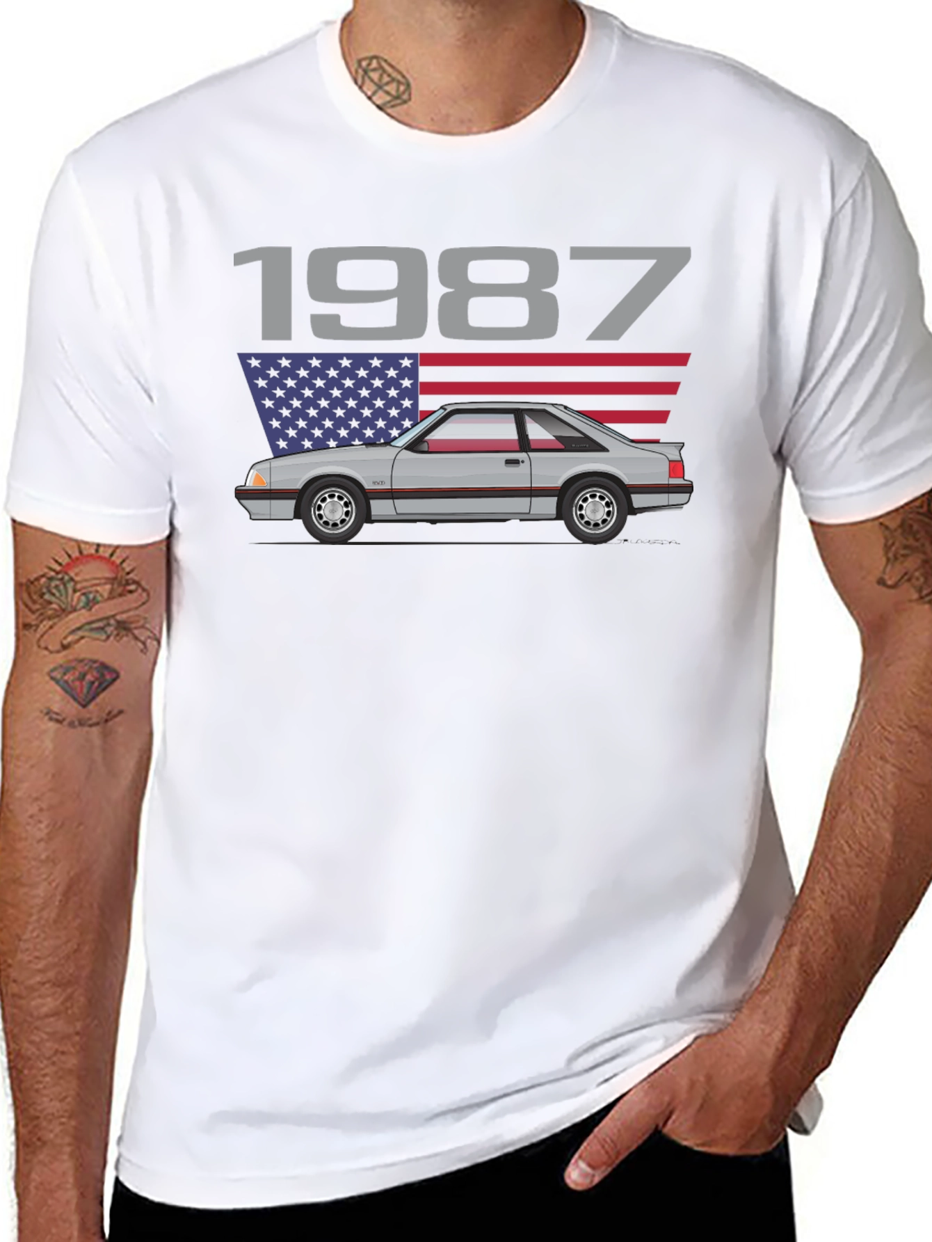 1987 Car Graphic T-Shirt - Black Cotton Tee