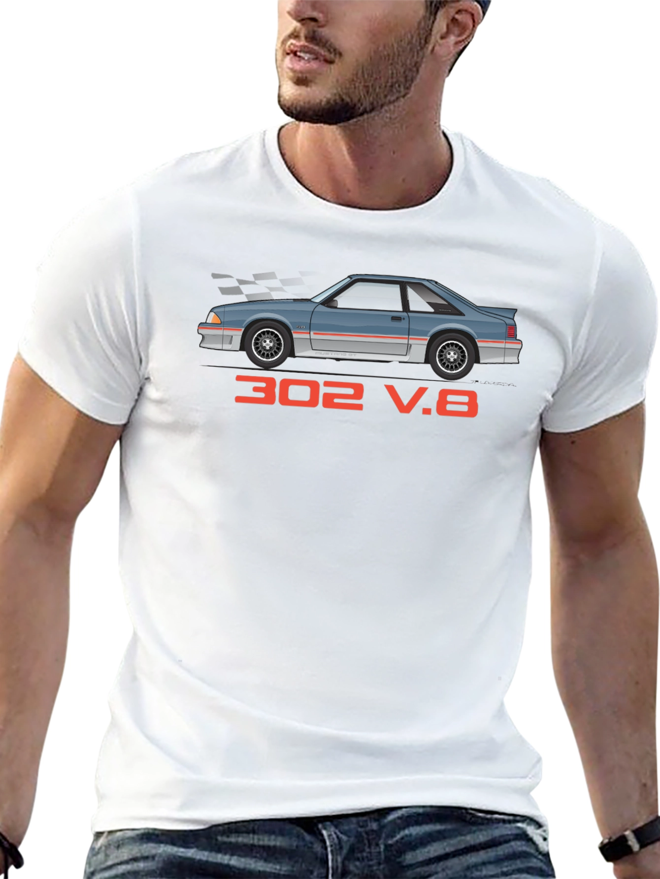 302 V.8 Car Graphic Black T-Shirt