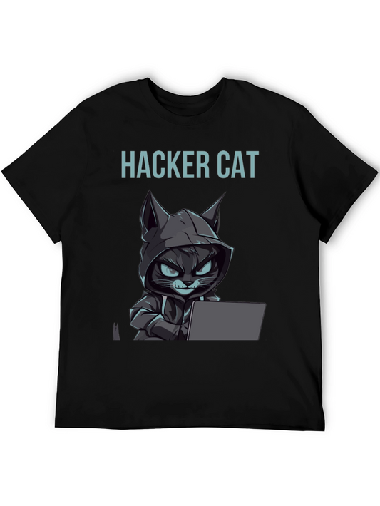 Hacker Cat Graphic Tee - Coding Kitten T-Shirt