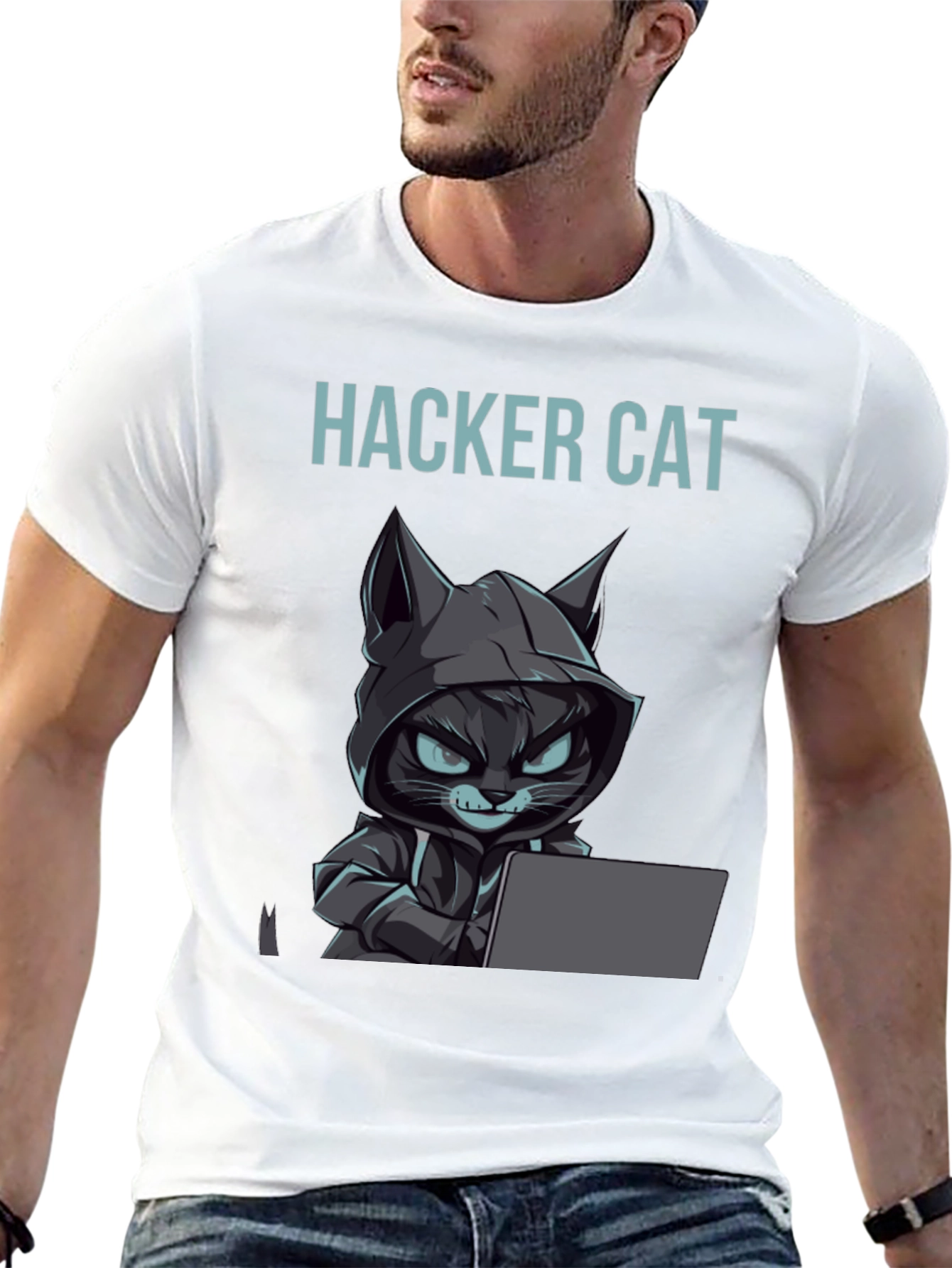 Hacker Cat Graphic Tee - Coding Kitten T-Shirt