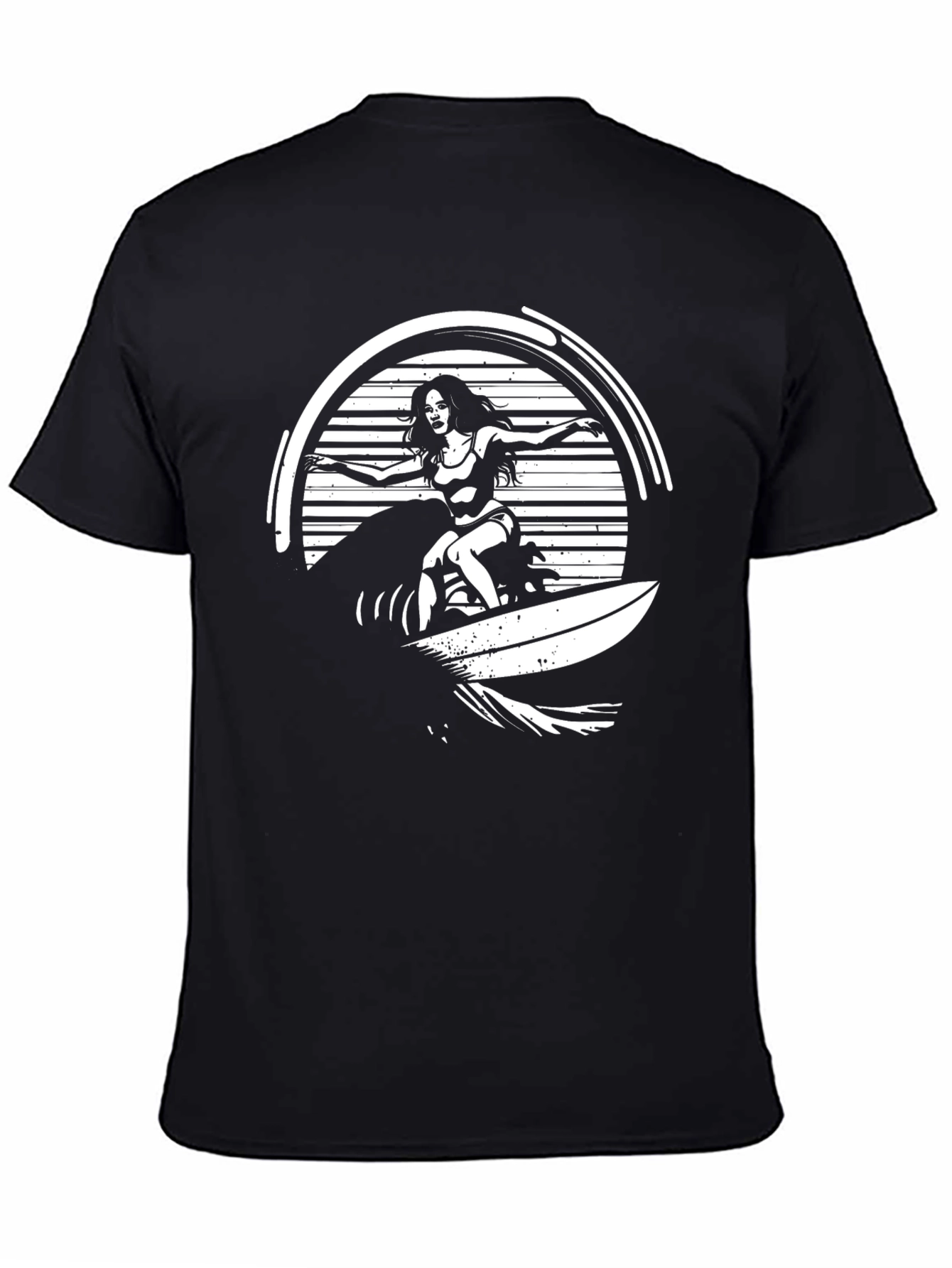 Surfer Girl Graphic Tee - Black Cotton T-Shirt