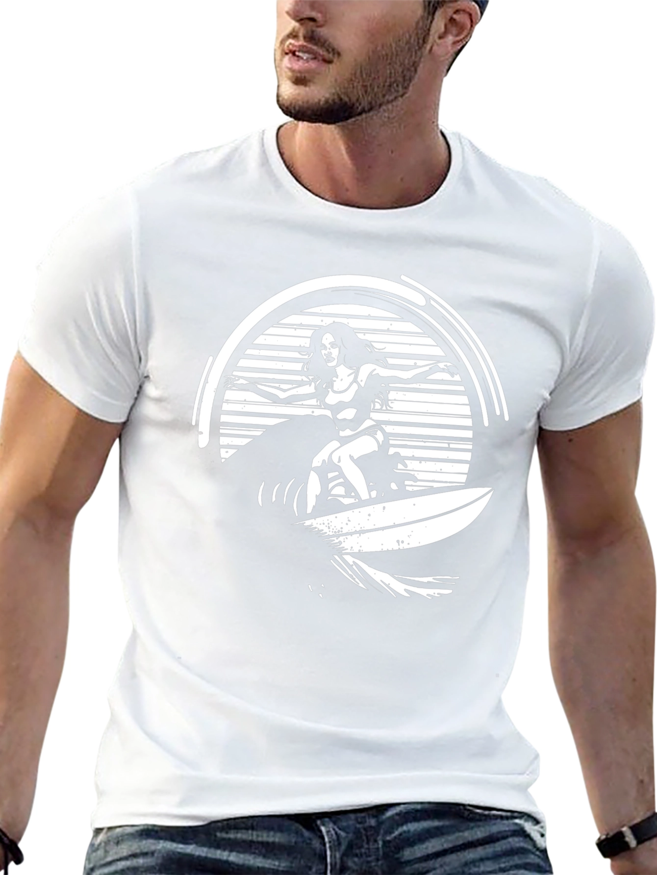 Surfer Girl Graphic Tee - Black Cotton T-Shirt