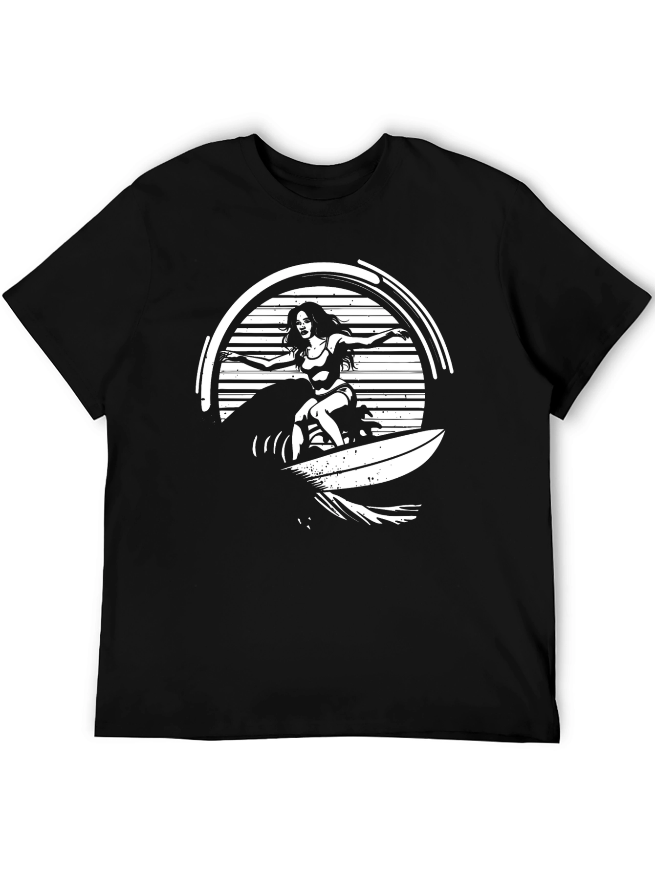 Surfer Girl Graphic Tee - Black Cotton T-Shirt