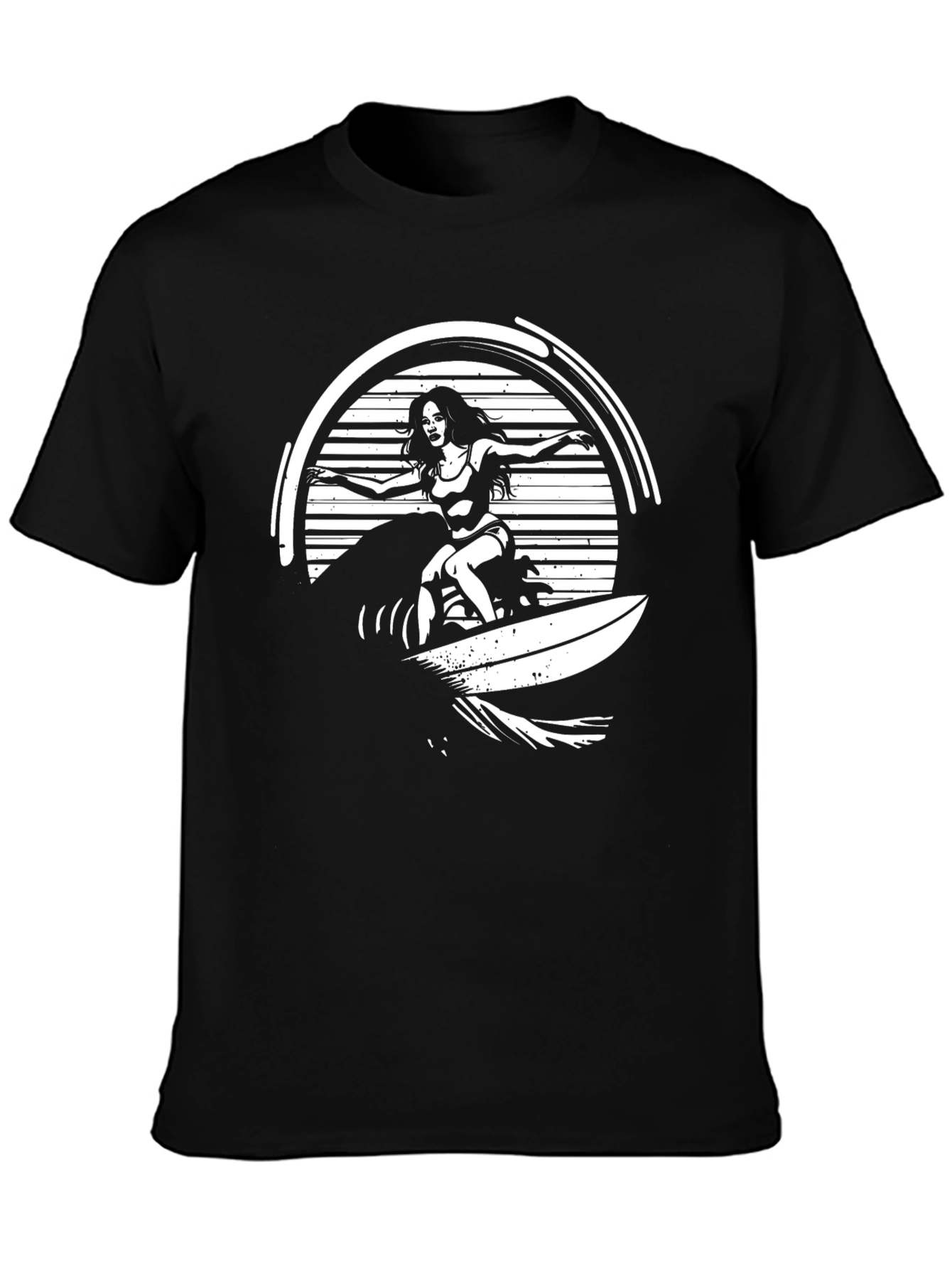 Surfer Girl Graphic Tee - Black Cotton T-Shirt