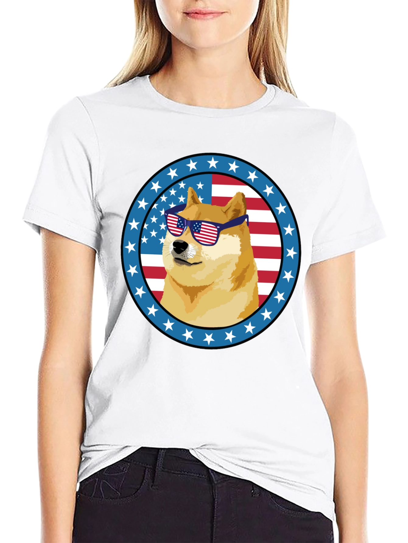 Patriotic Doge T-Shirt - American Flag Sunglasses