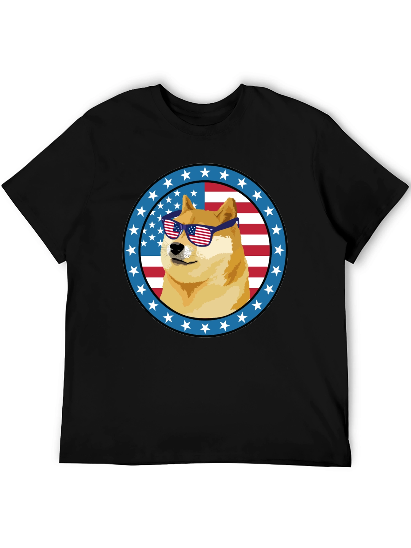 Patriotic Doge T-Shirt - American Flag Sunglasses
