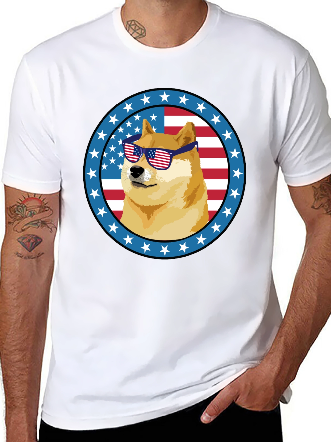 Patriotic Doge T-Shirt - American Flag Sunglasses