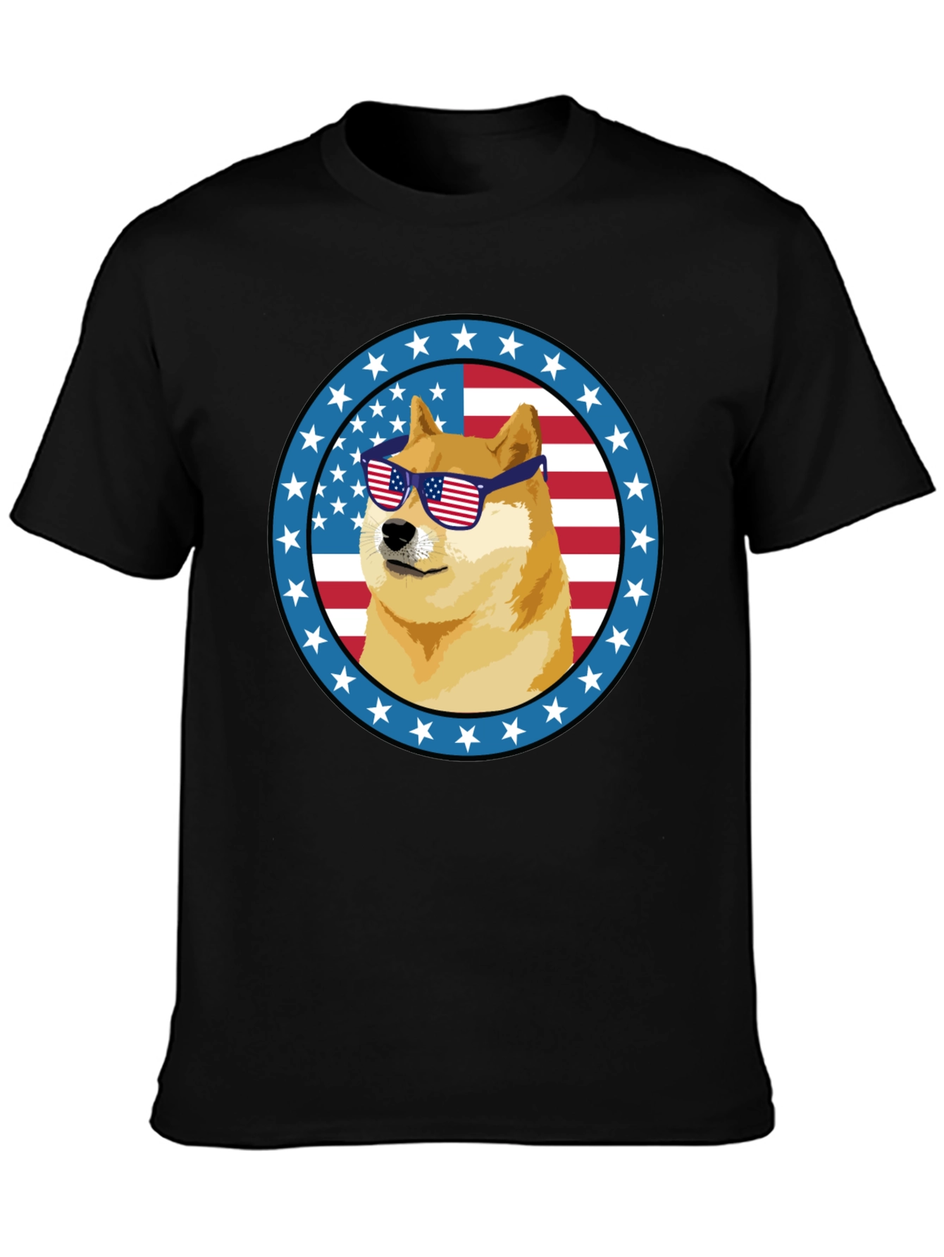 Patriotic Doge T-Shirt - American Flag Sunglasses