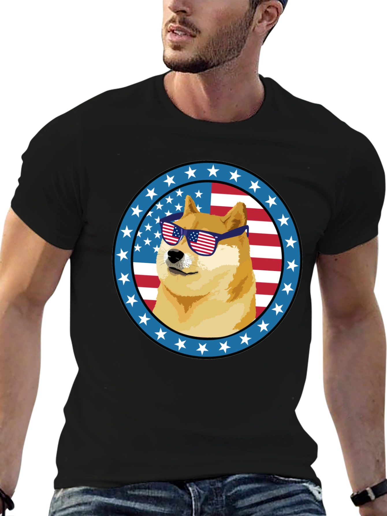Patriotic Doge T-Shirt - American Flag Sunglasses