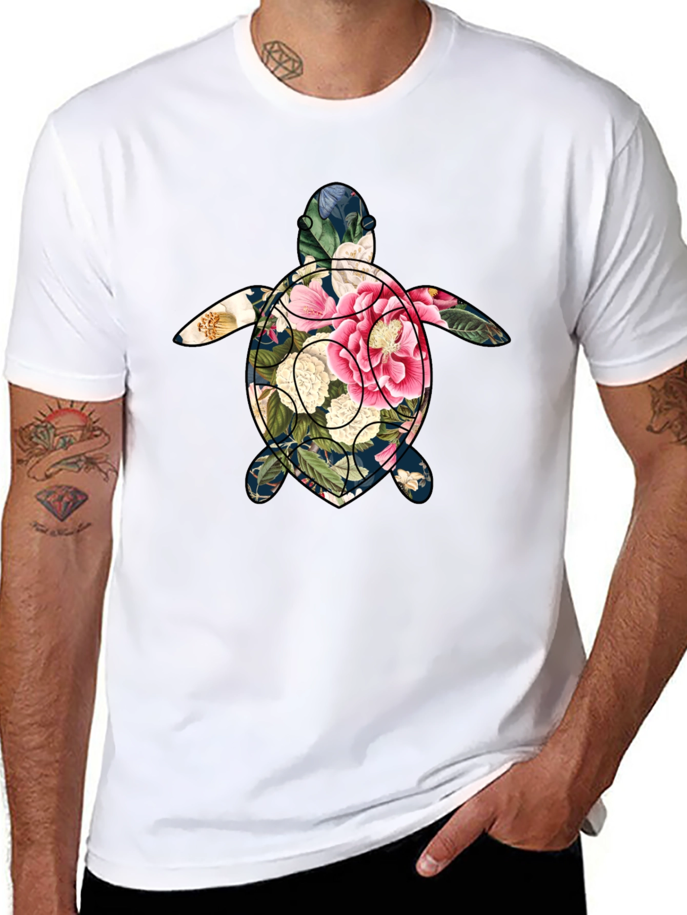 Floral Turtle Graphic Tee - Soft Cotton