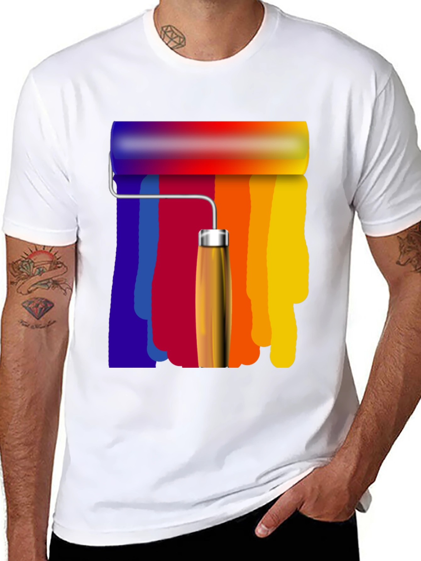 Rainbow Paint Roller Graphic Tee - Artsy T-Shirt