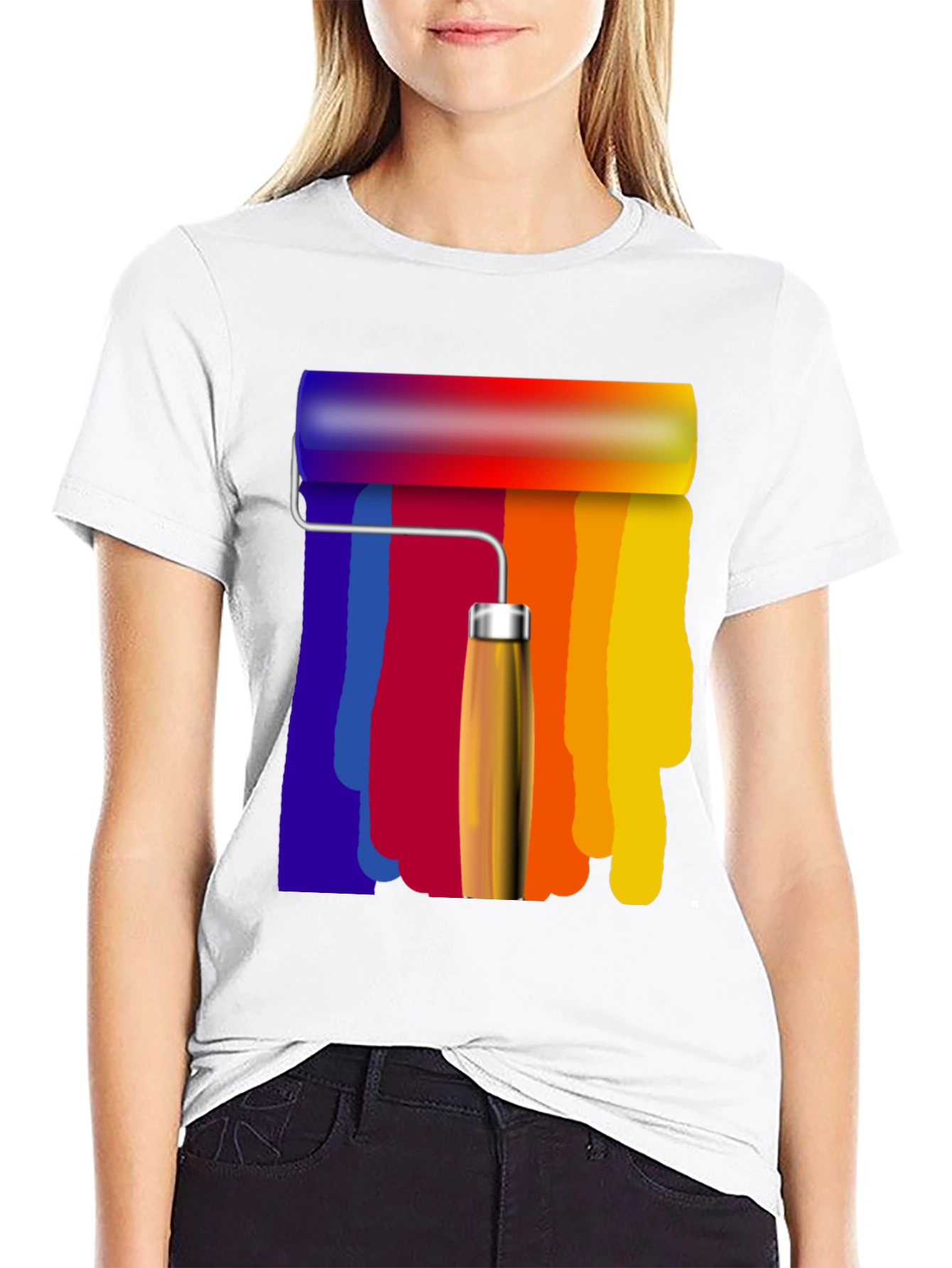 Rainbow Paint Roller Graphic Tee - Artsy T-Shirt