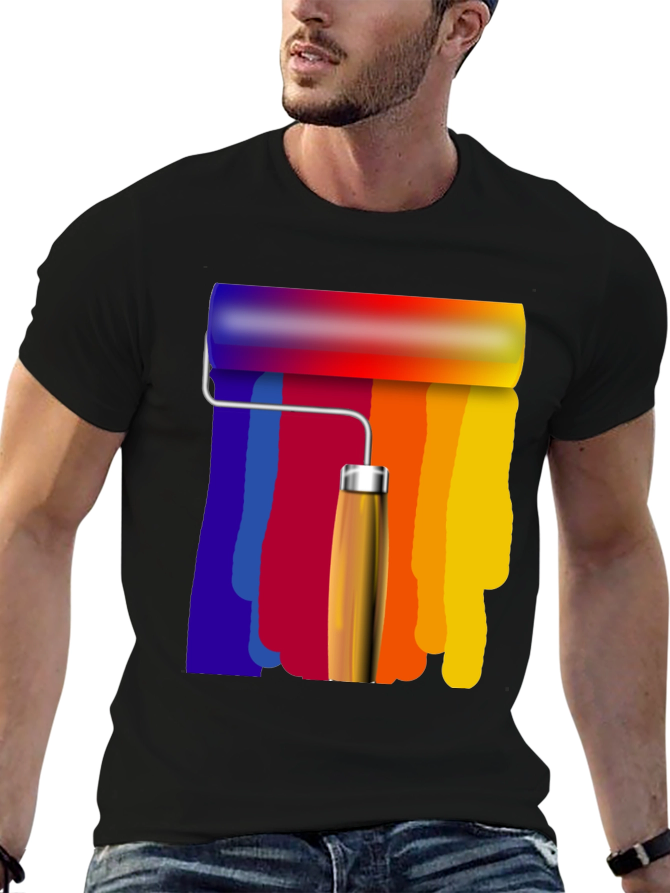 Rainbow Paint Roller Graphic Tee - Artsy T-Shirt