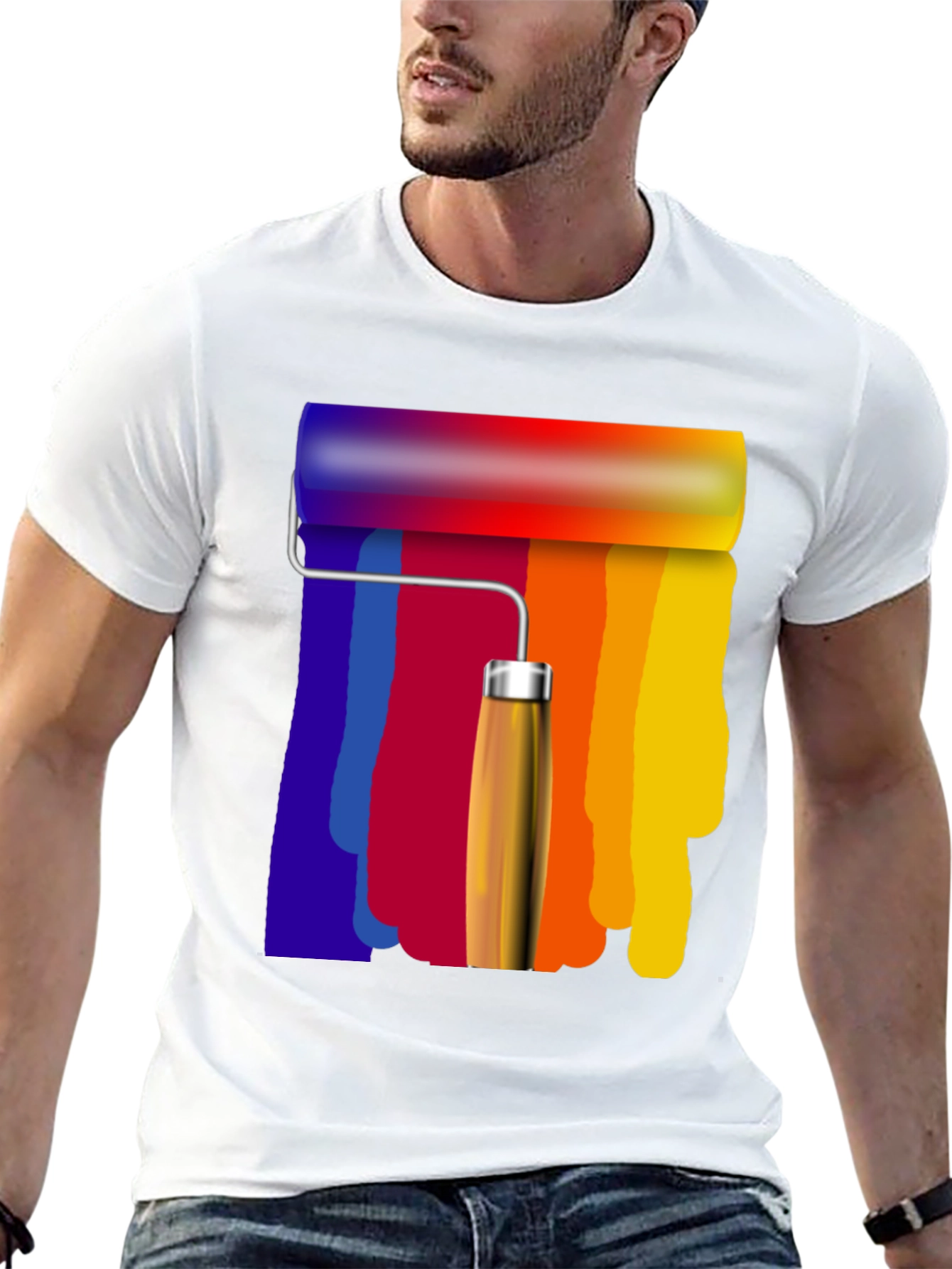Rainbow Paint Roller Graphic Tee - Artsy T-Shirt